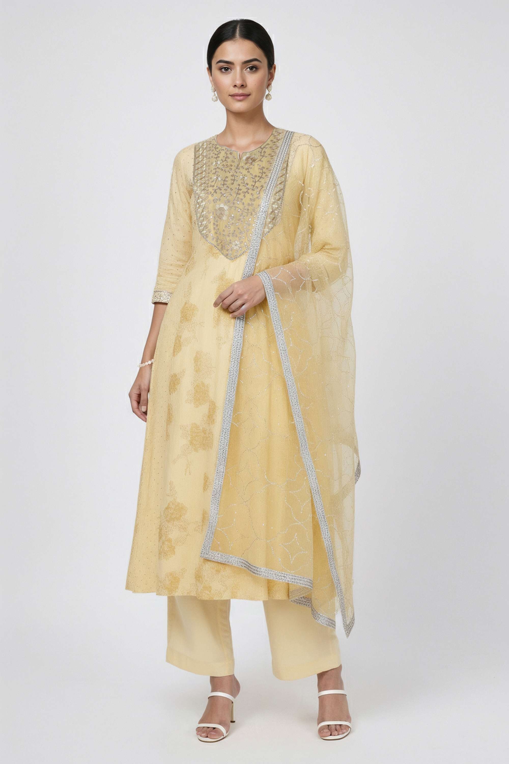 Embroidered-Chanderi-Y-Neck-Women-s-Casual-Wear-Kurta-Set