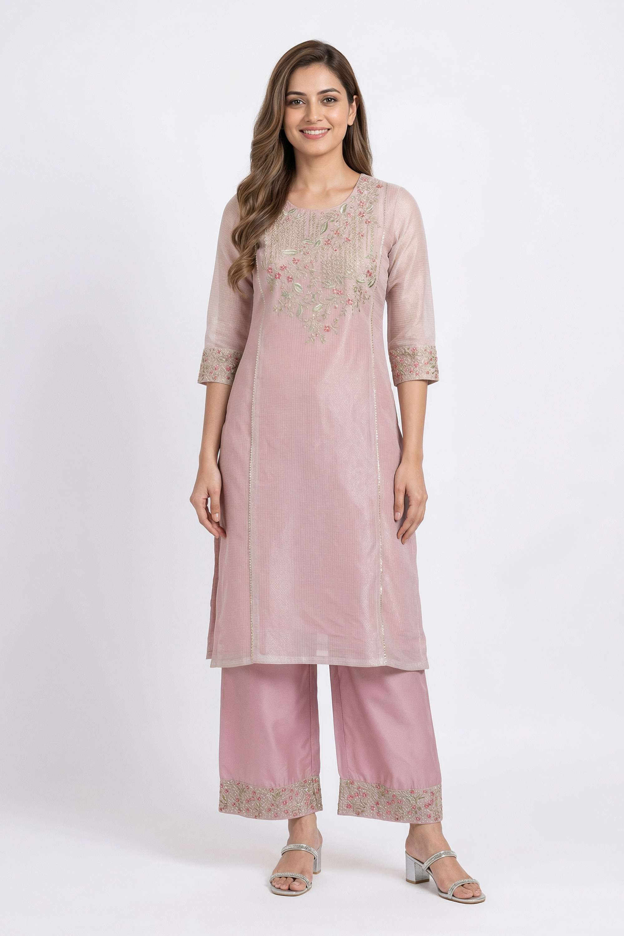 Embellished-Blended-Fabric-Round-Neck-Women-Kurta-with-Palazzo-and-Dupatta