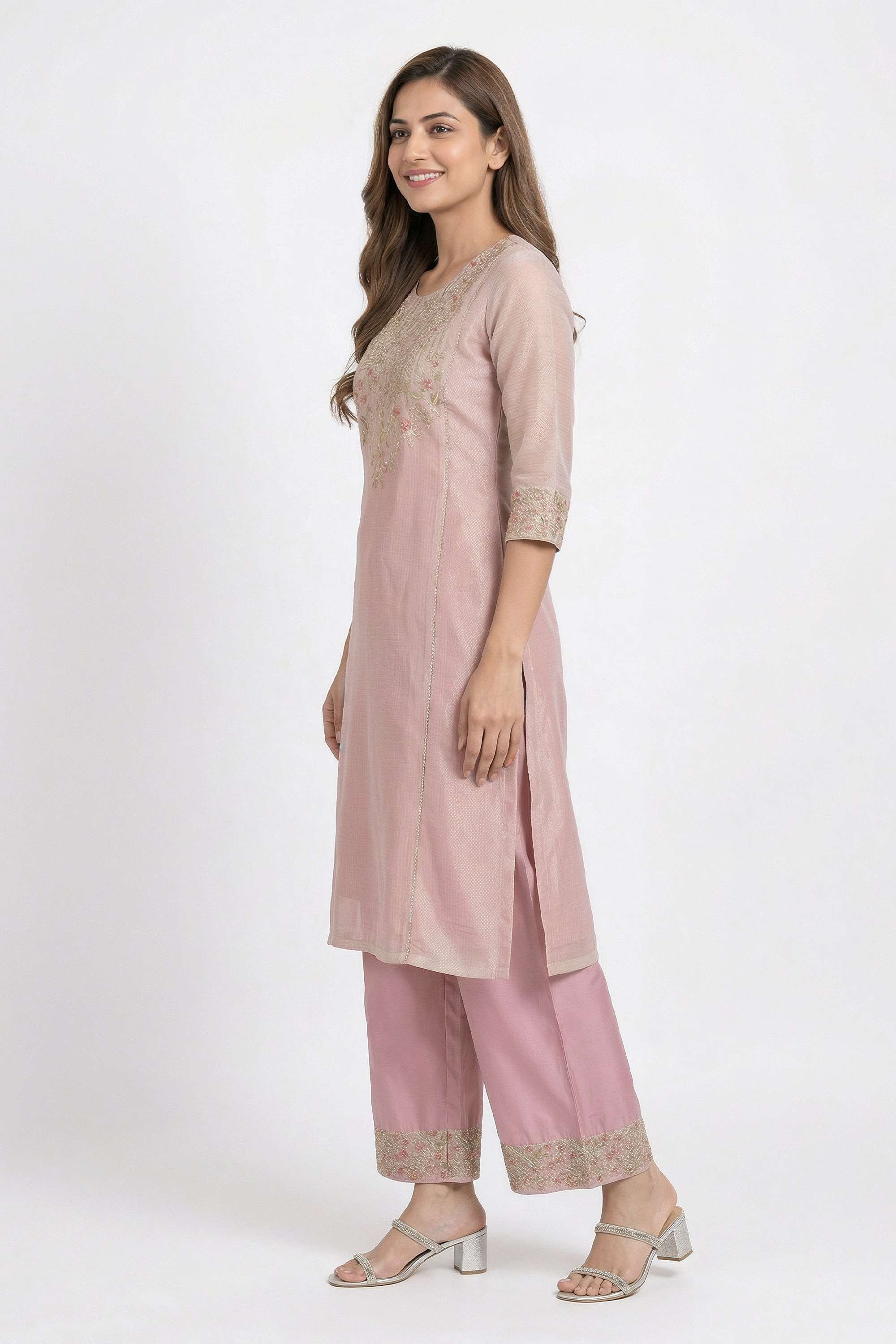 Embellished-Blended-Fabric-Round-Neck-Women-Kurta-with-Palazzo-and-Dupatta