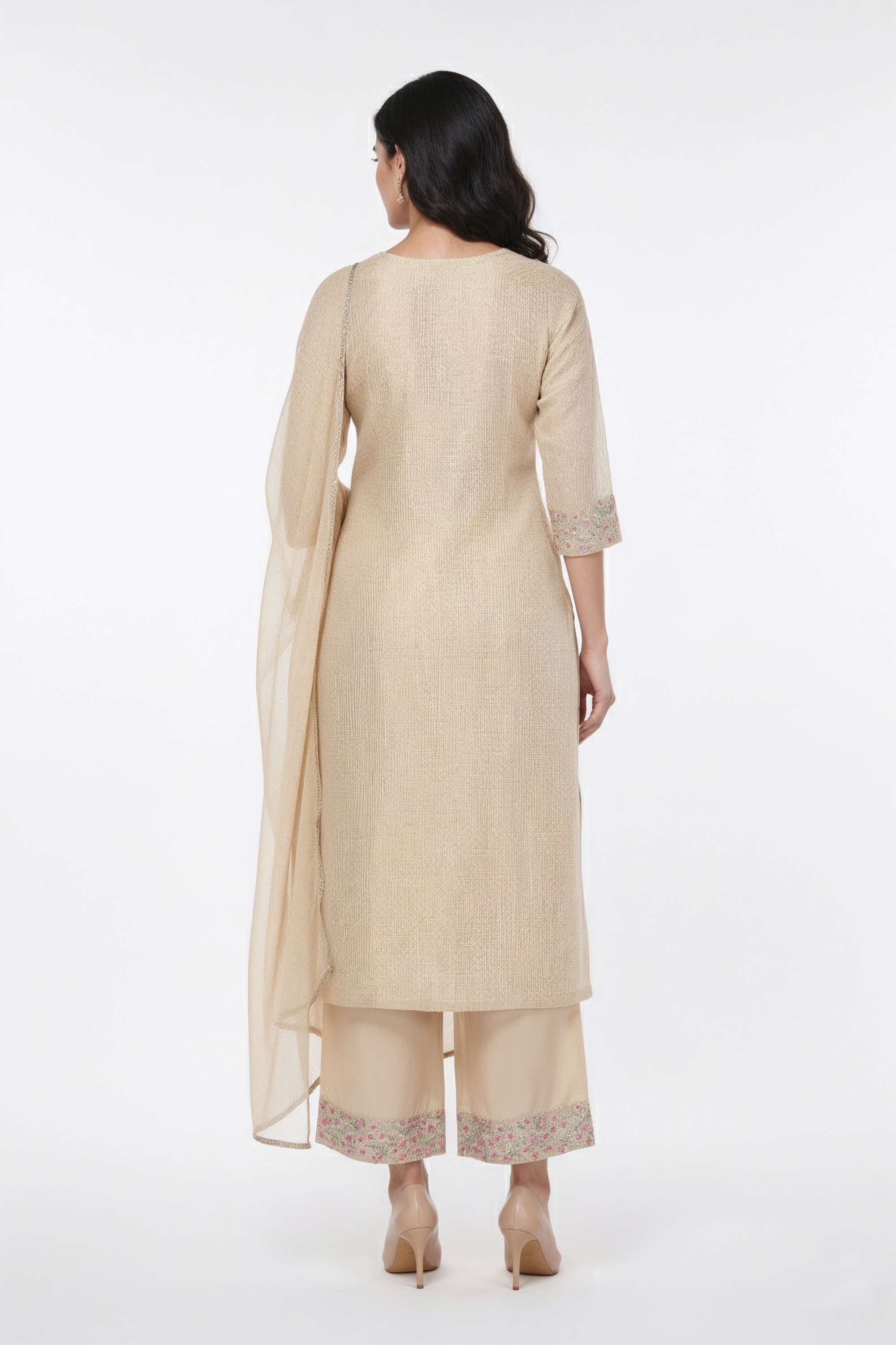 Embroidered-Blended-Fabric-Round-Neck-Women-Kurta-with-Palazzo-and-Dupatta