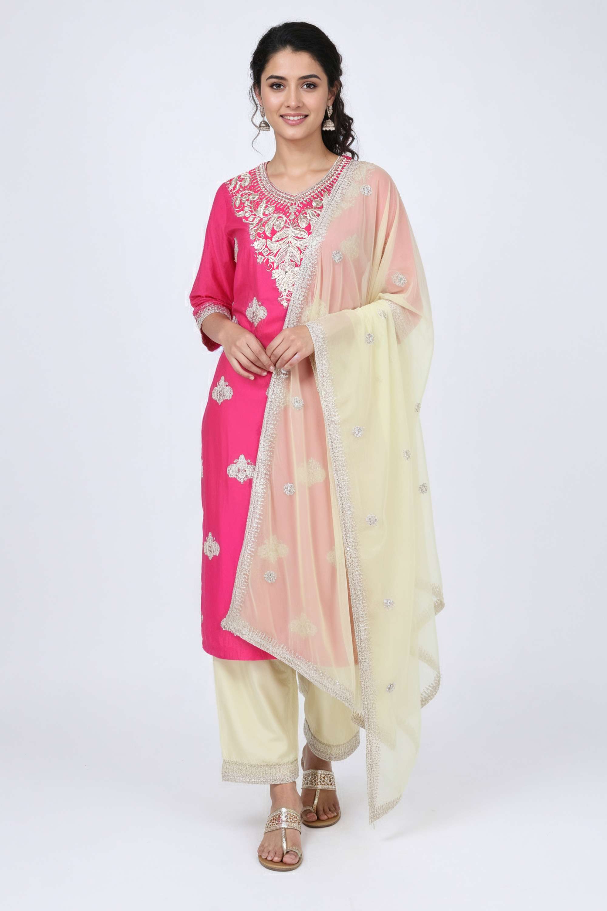 Embroidered-Blended-Fabric-Y-Neck-Women-s-Casual-Wear-Kurta-Set