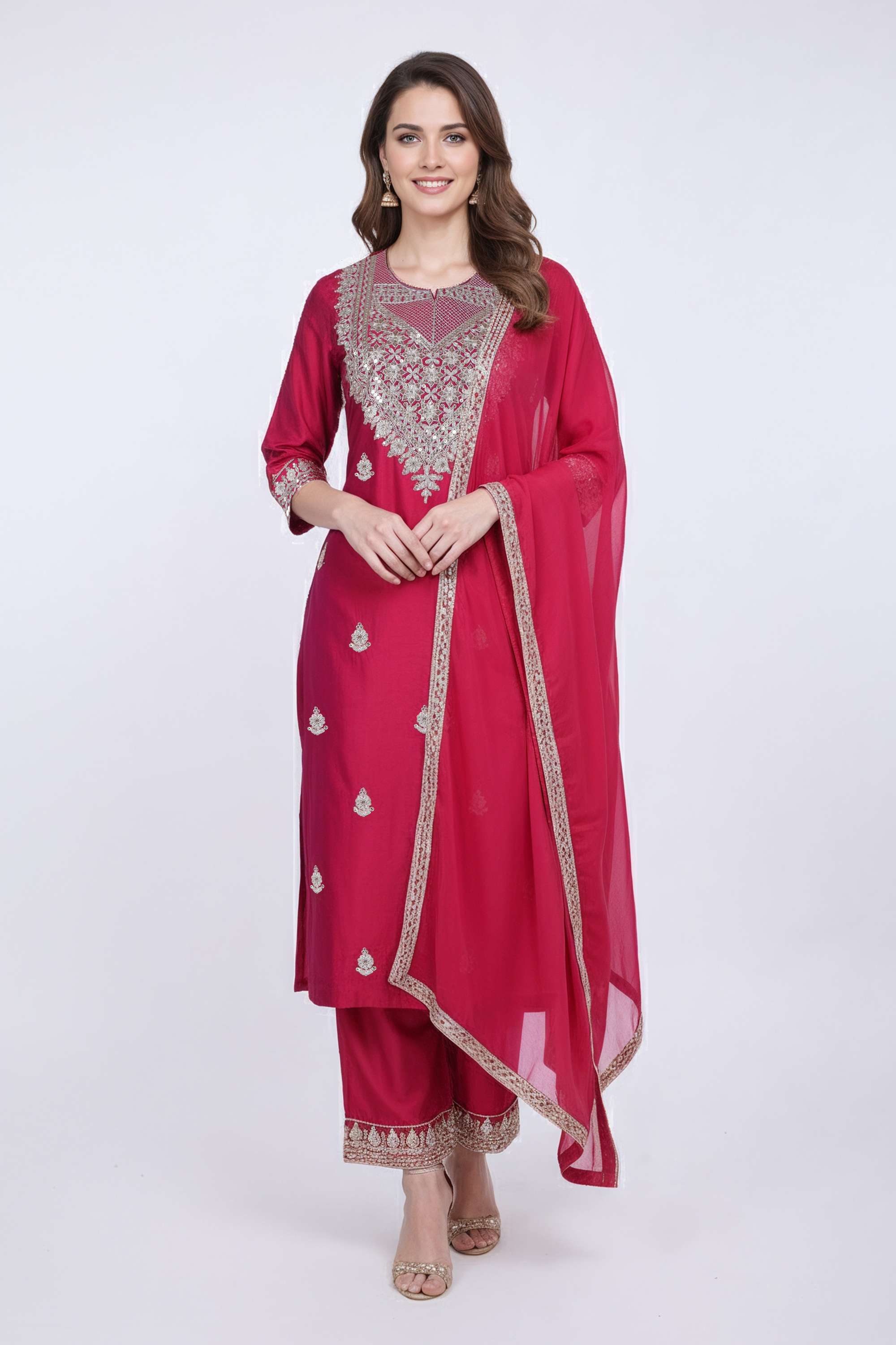 Embroidered-Blended-Fabric-Henley-Women-s-Festive-Wear-Kurta-Set