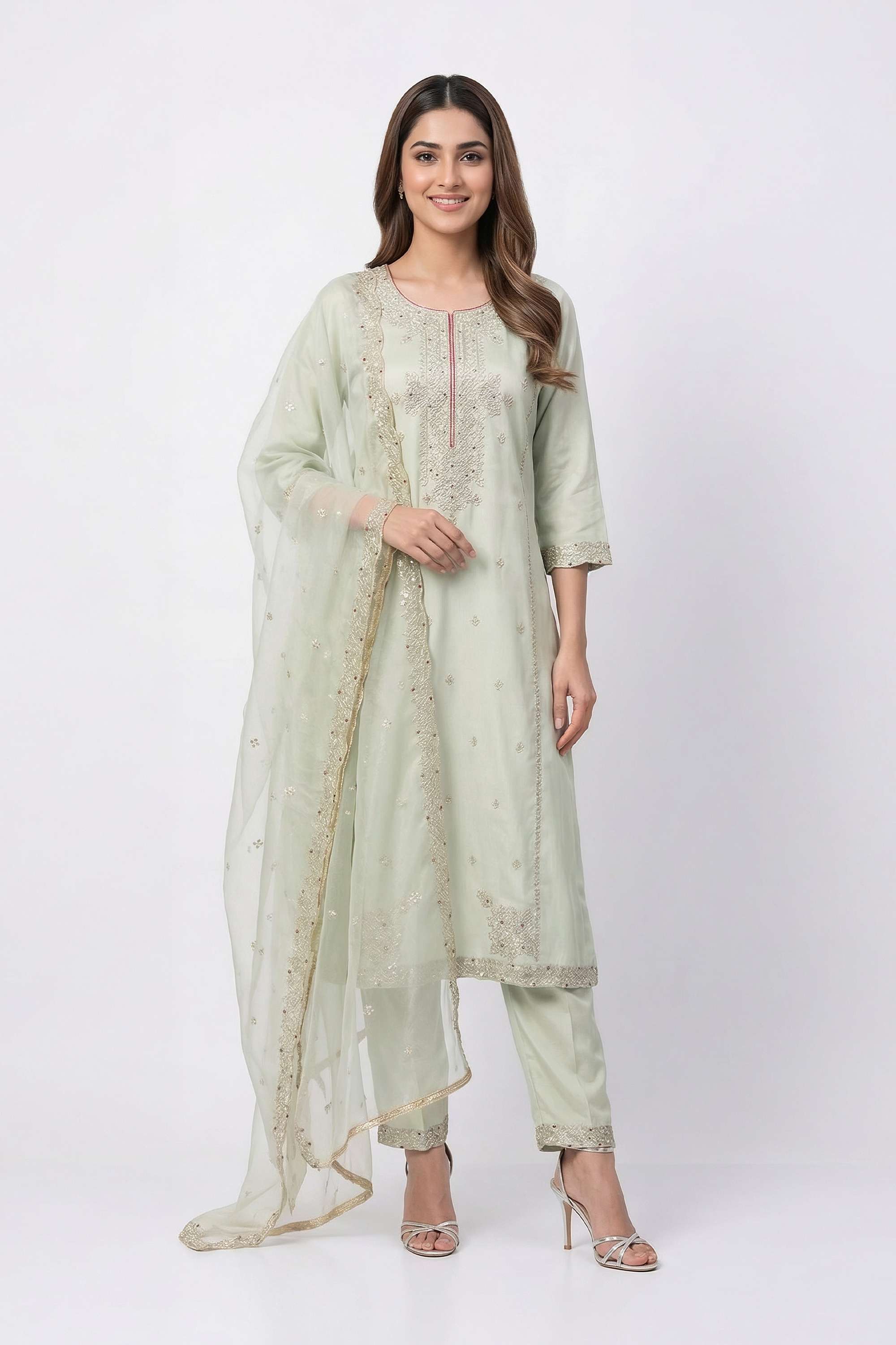 Embroidered-Blended-Fabric-Round-Neck-Women-Kurta-with-Pant-and-Dupatta