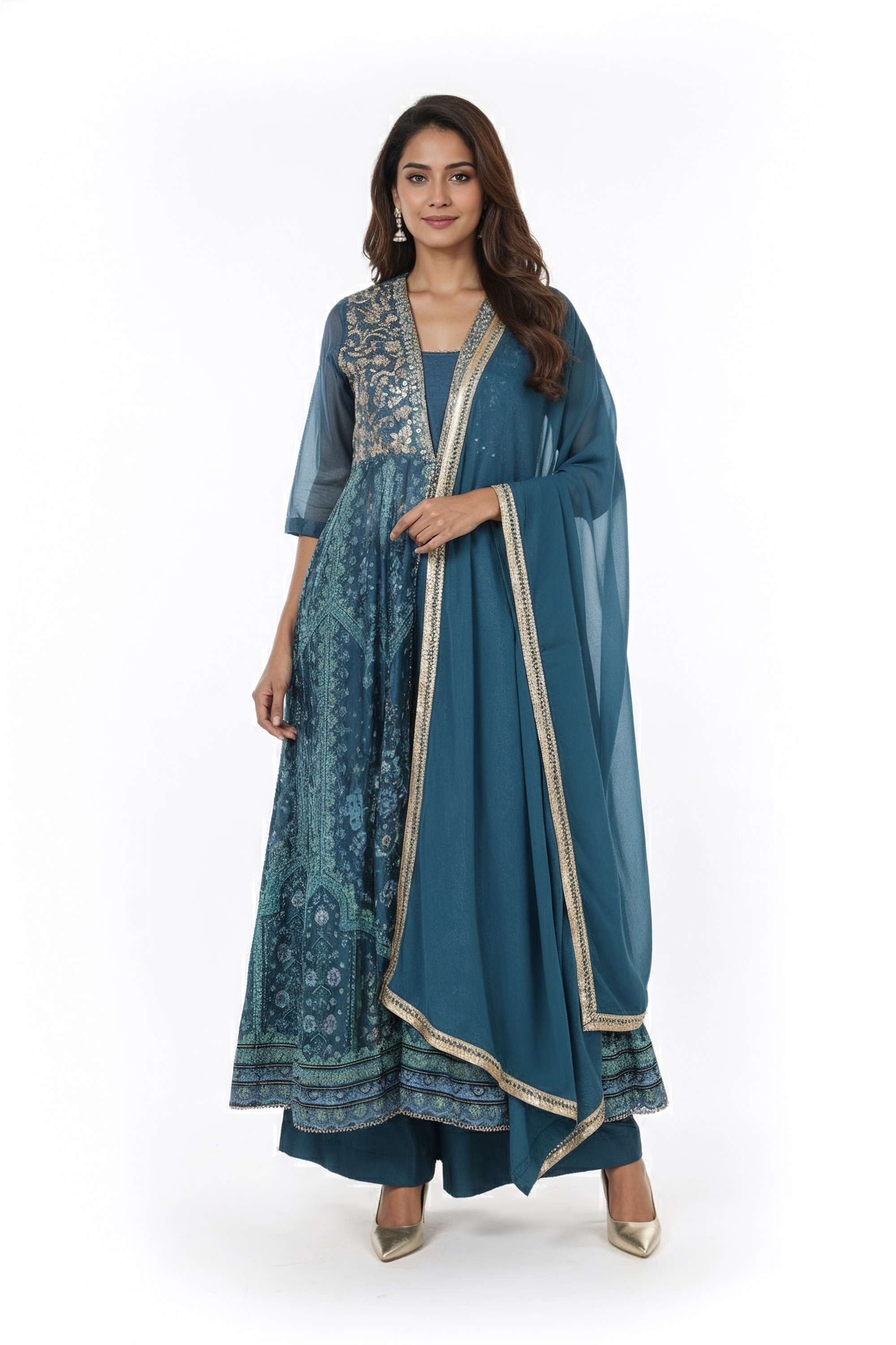 Embroidered-Chanderi-Y-Neck-Women-s-Festive-Wear-Kurta-Set