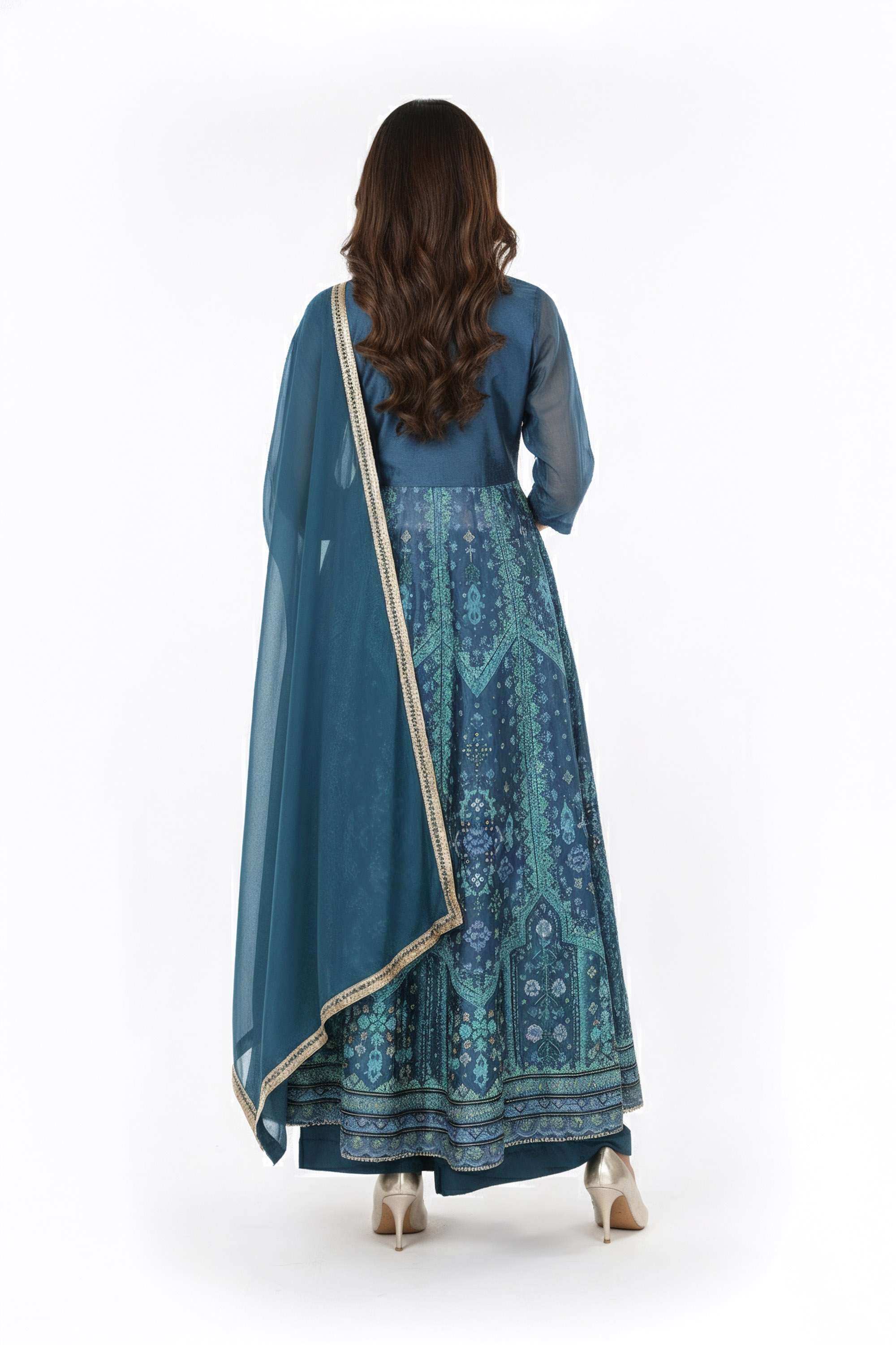 Embroidered-Chanderi-V-Neck-Women-Kurta-with-Palazzo-and-Dupatta