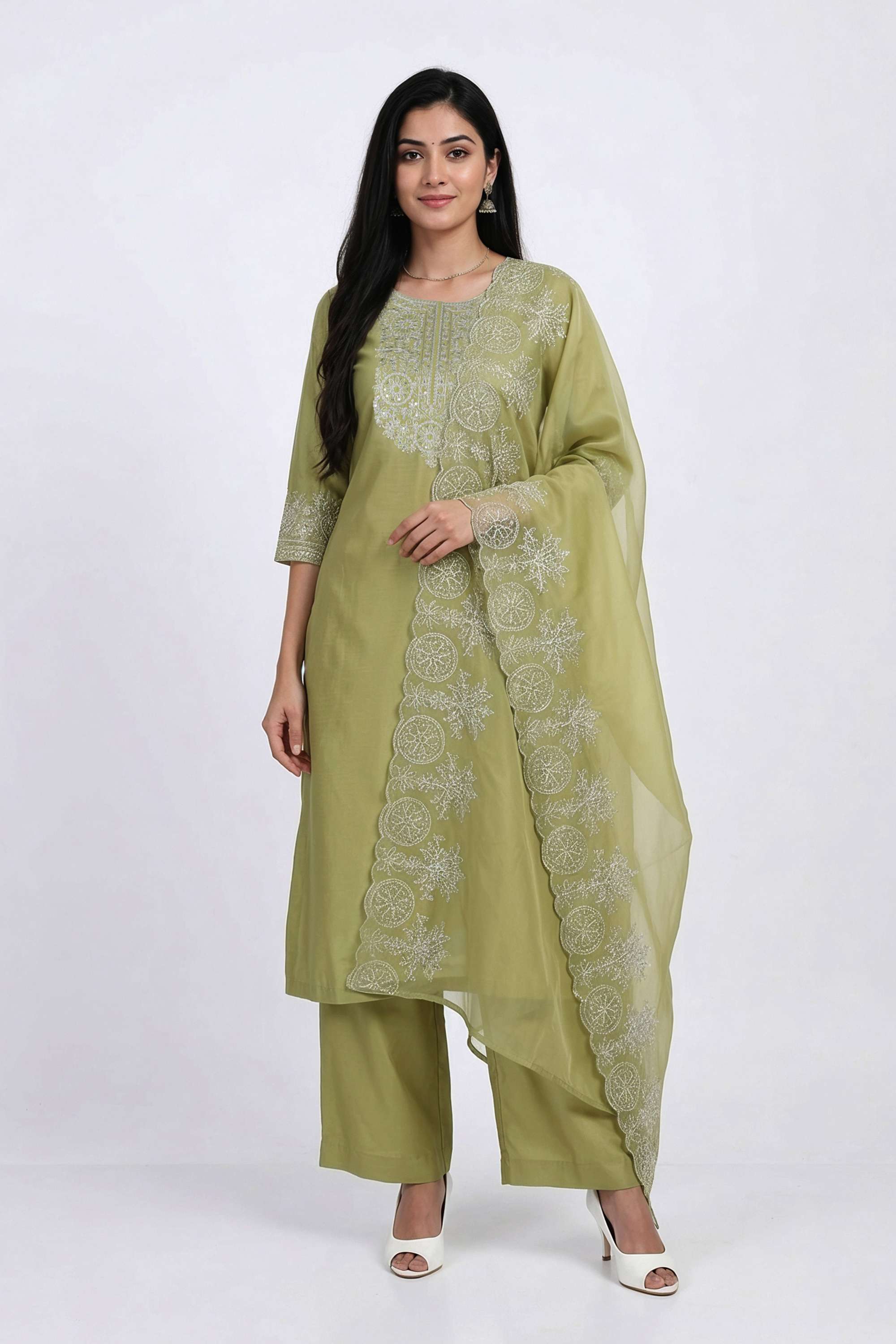 Floral-Blended-Fabric-Round-Neck-Women-s-Casual-Wear-Kurta-Set