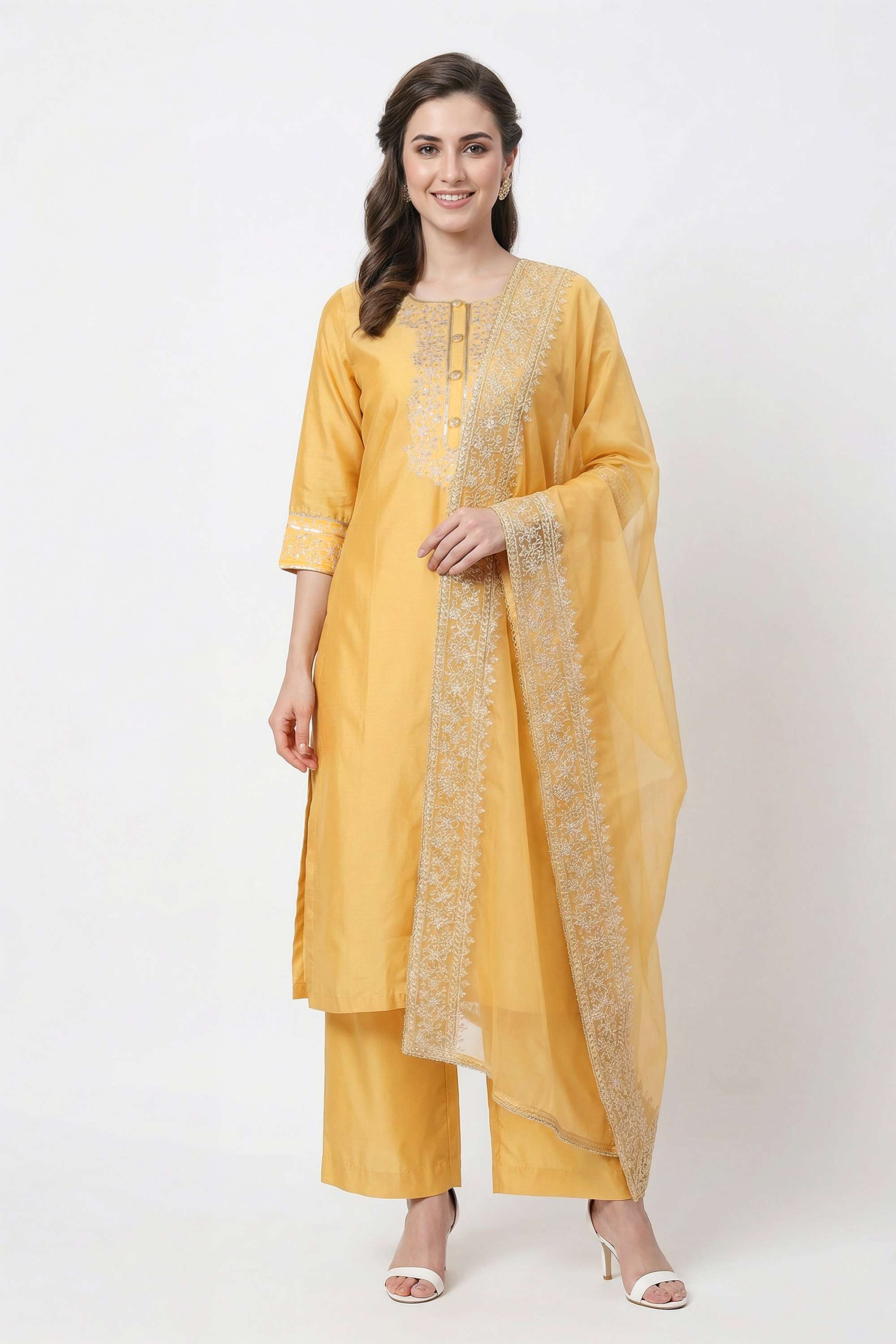 Embellished-Blended-Fabric-Round-Neck-Women-s-Casual-Wear-Kurta-Set