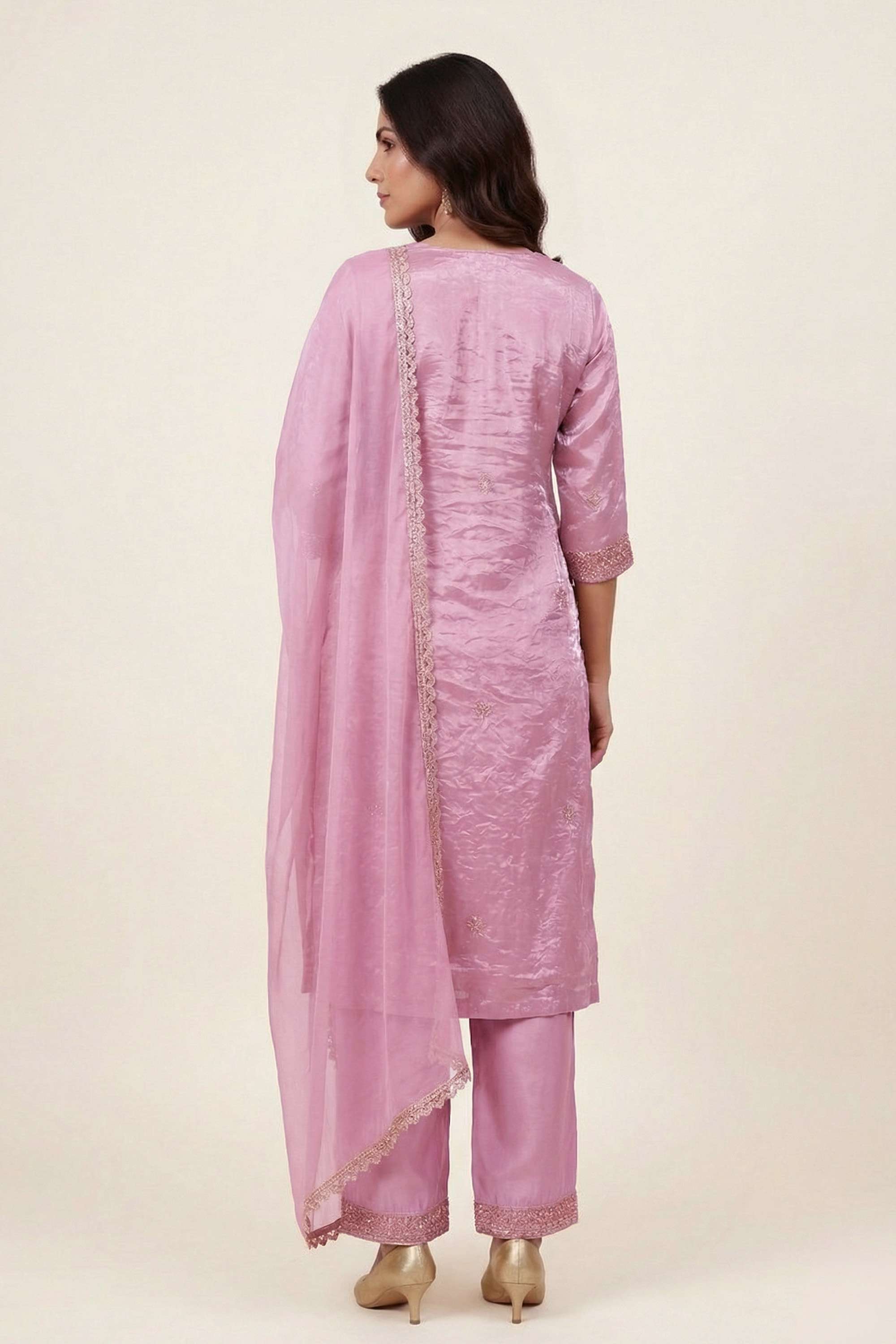 Embellished-Satin-Round-Neck-Women-Kurta-with-Pant-and-Dupatta