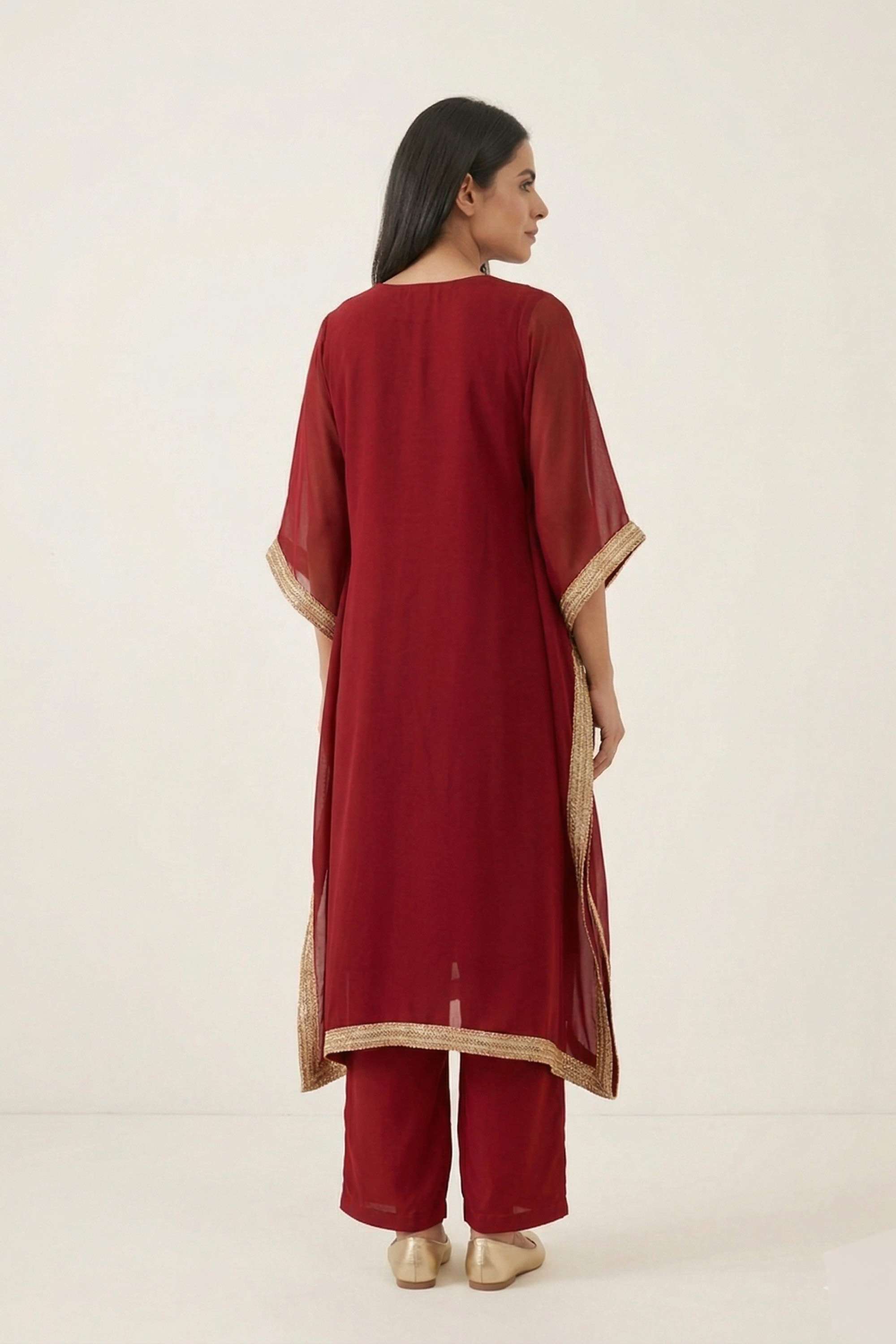 Embroidered-Georgette-V-Neck-Women-Kaftan