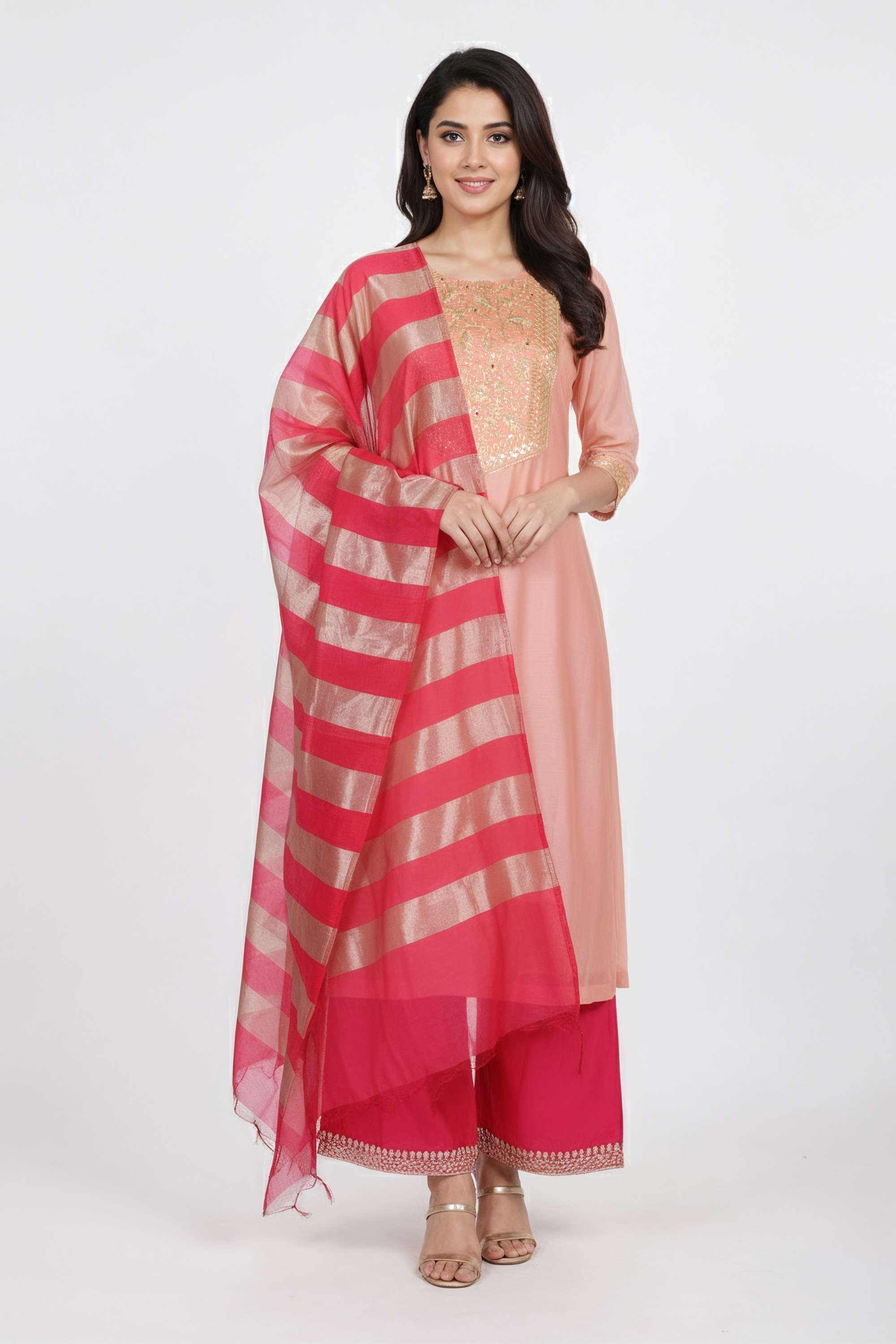 Embroidered-Chanderi-Boat-Neck-Women-s-Casual-Wear-Kurta-Set