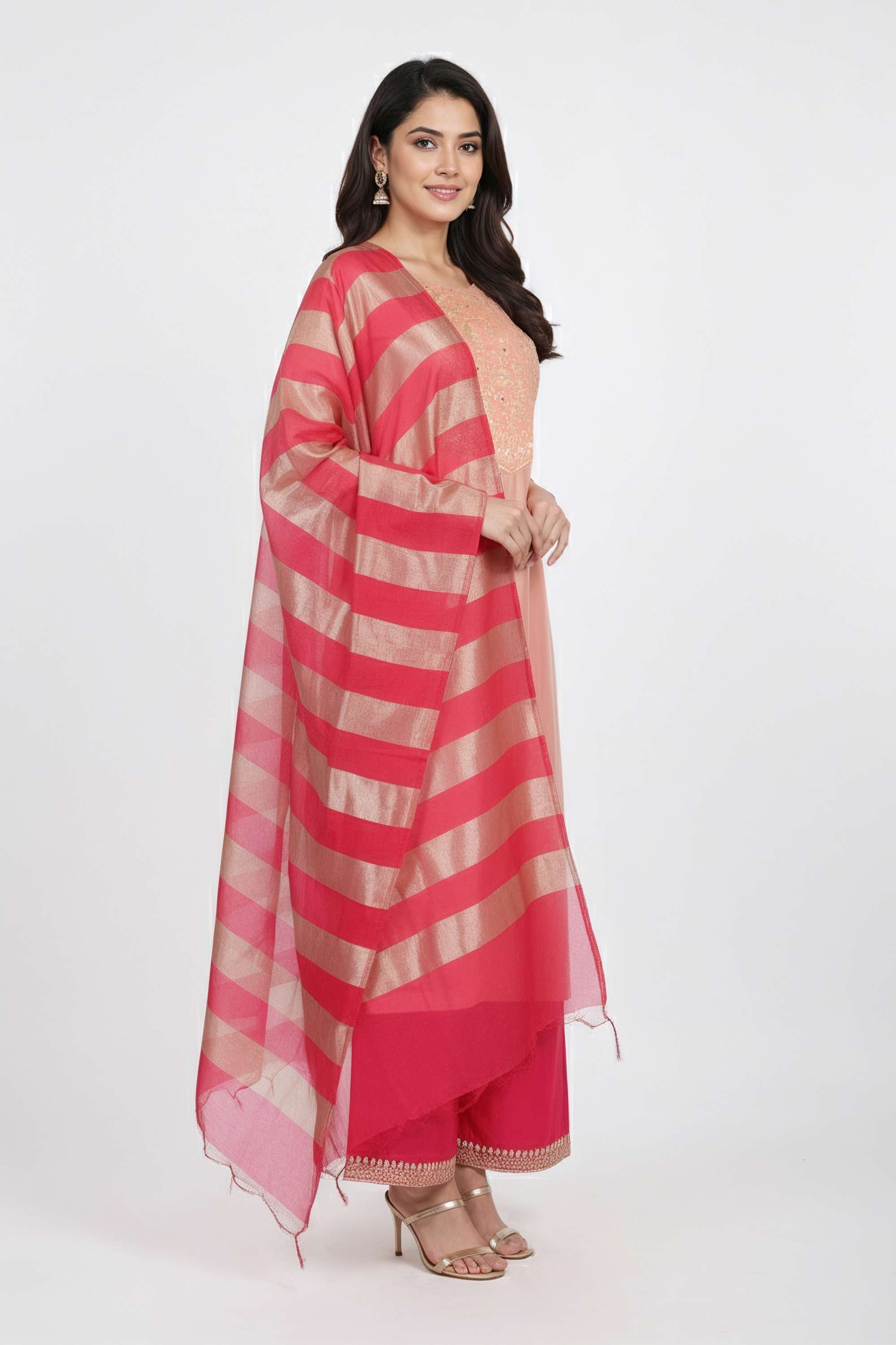 Embroidered-Chanderi-Boat-Neck-Women-Kurta-with-Palazzo-and-Dupatta
