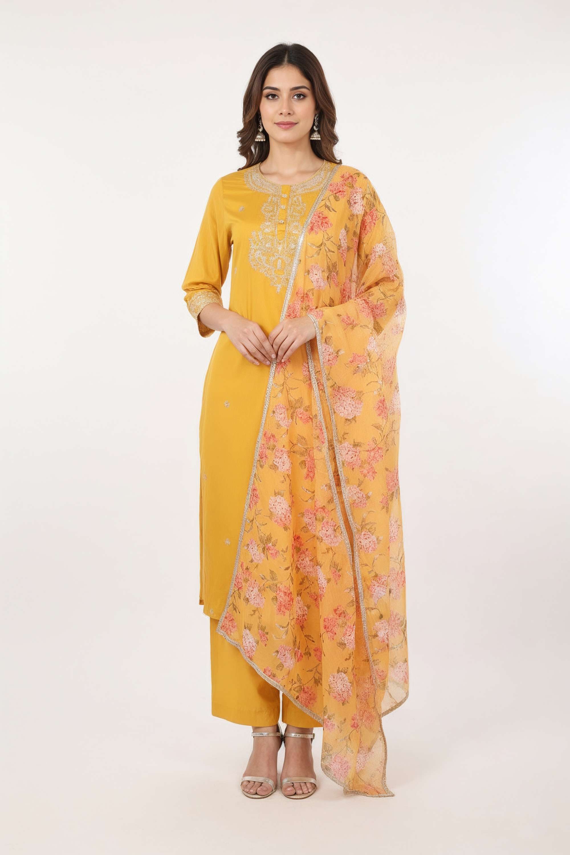 Embroidered-Blended-Fabric-Round-Neck-Women-Kurta-with-Pant-and-Dupatta