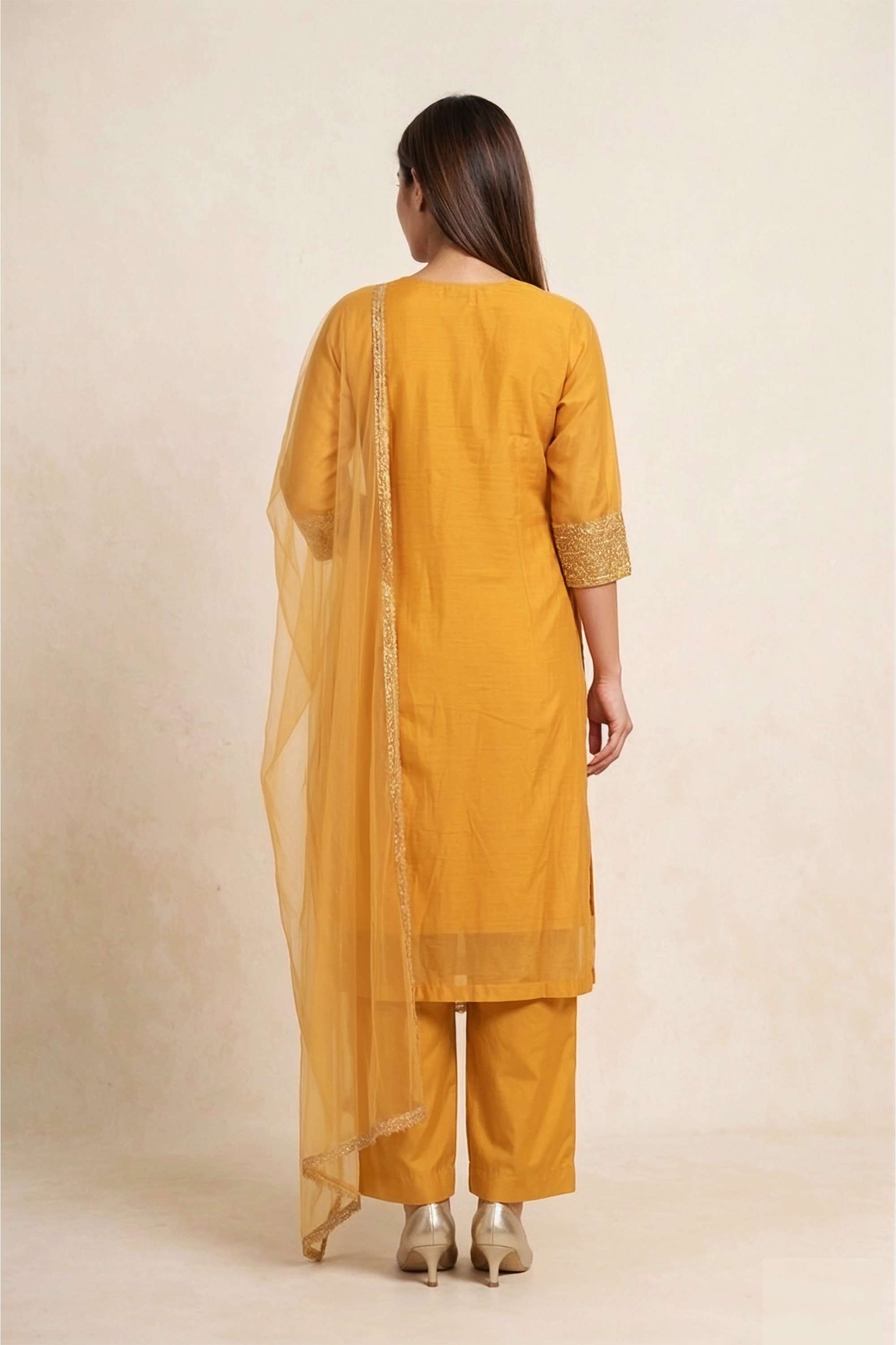 Embellished-Chanderi-Round-Neck-Women-Kurta-with-Pant-and-Dupatta