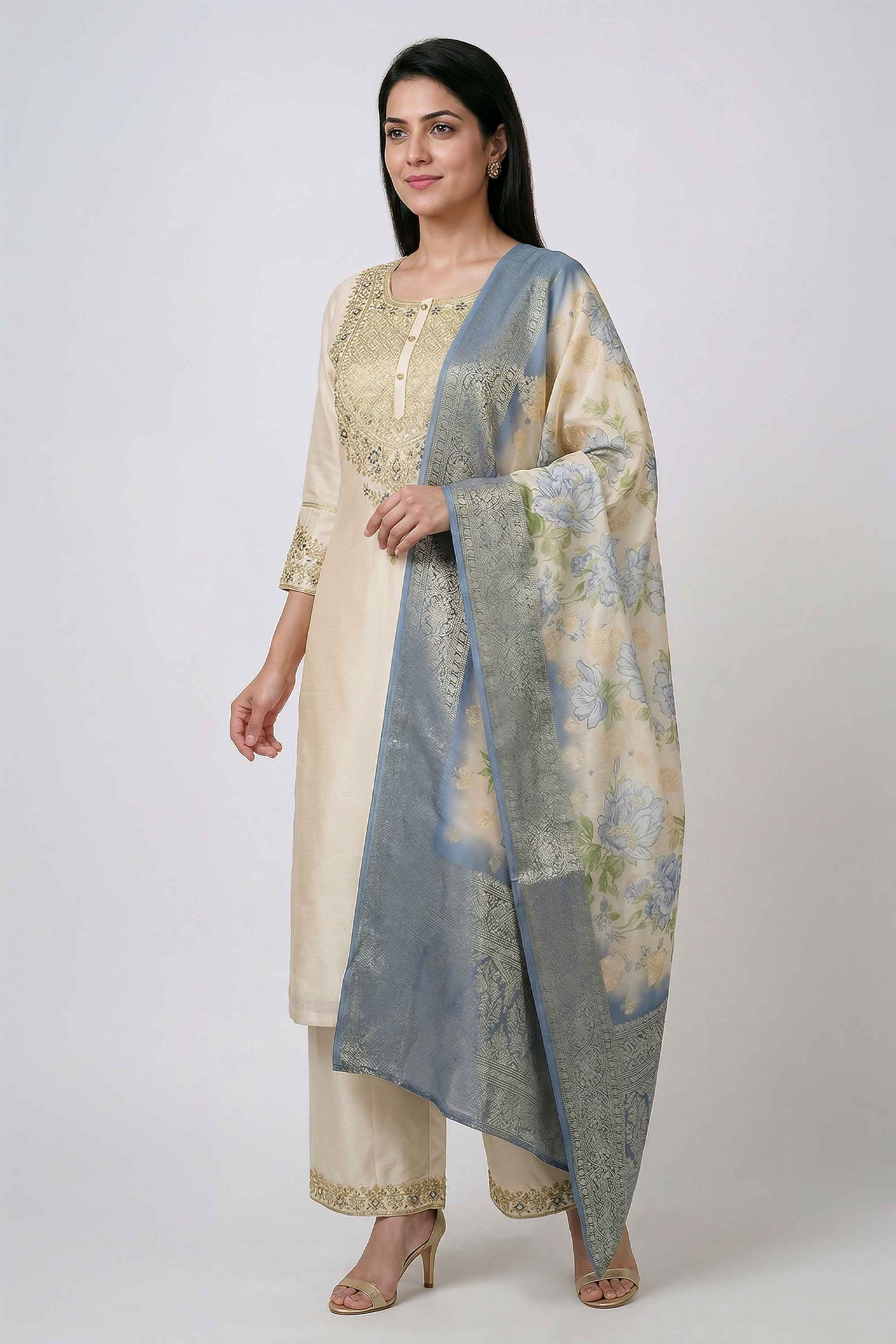 Embellished-Blended-Fabric-Round-Neck-Women-Kurta-with-Pant-and-Dupatta