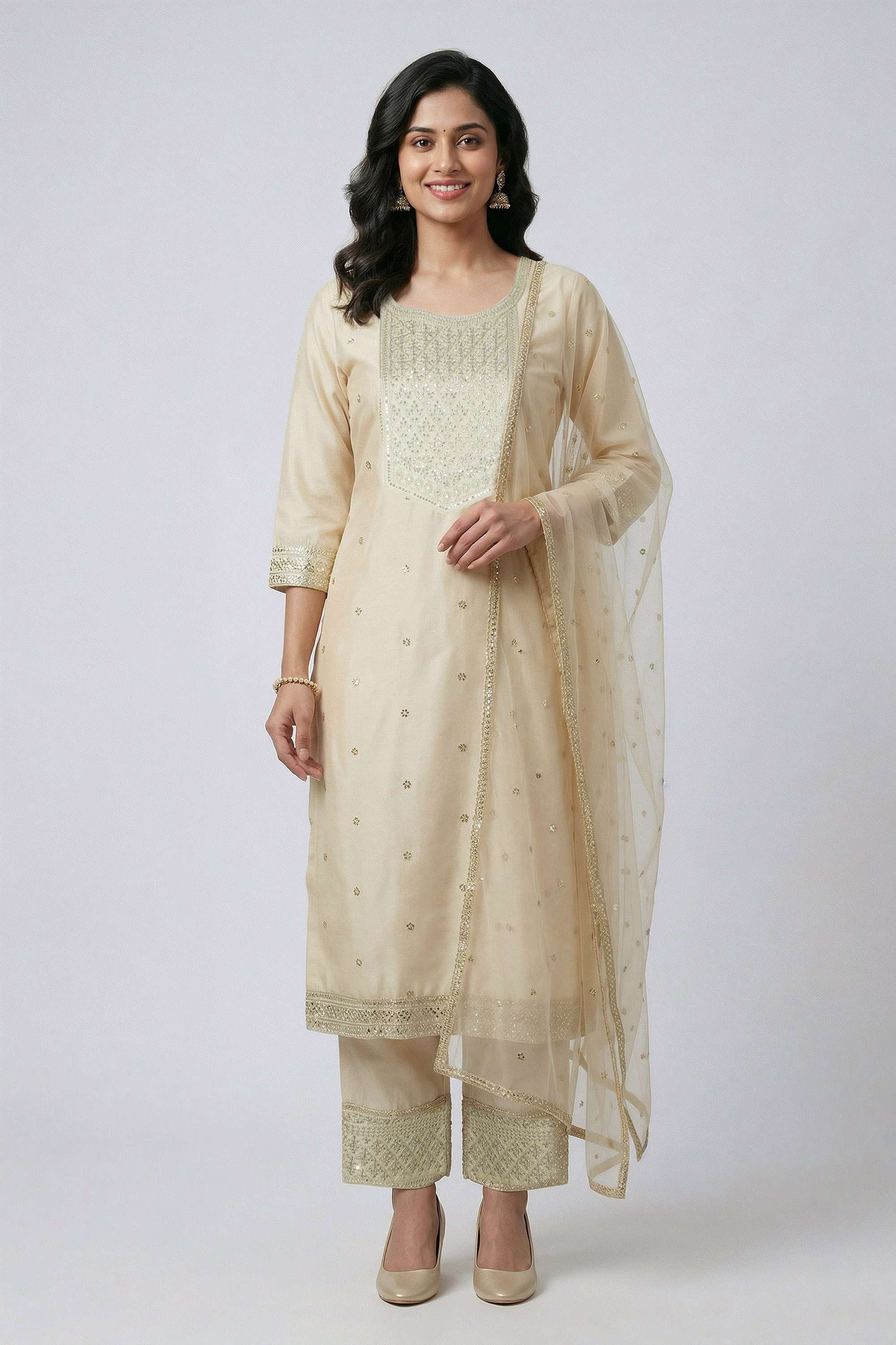 Embroidered-Blended-Fabric-Round-Neck-Women-Kurta-with-Pant-and-Dupatta