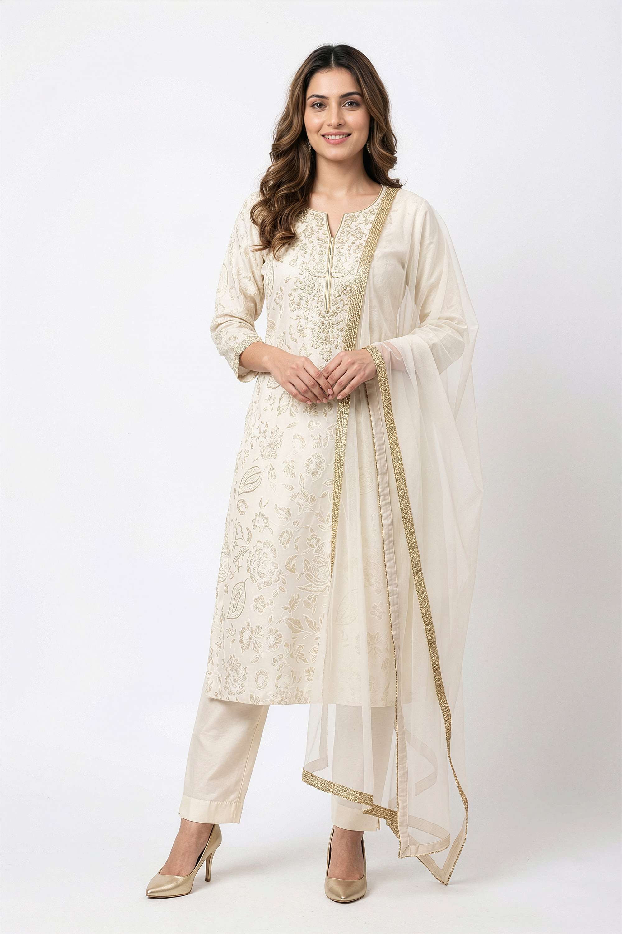 Embroidered-Chanderi-Y-Neck-Women-s-Festive-Wear-Kurta-Set