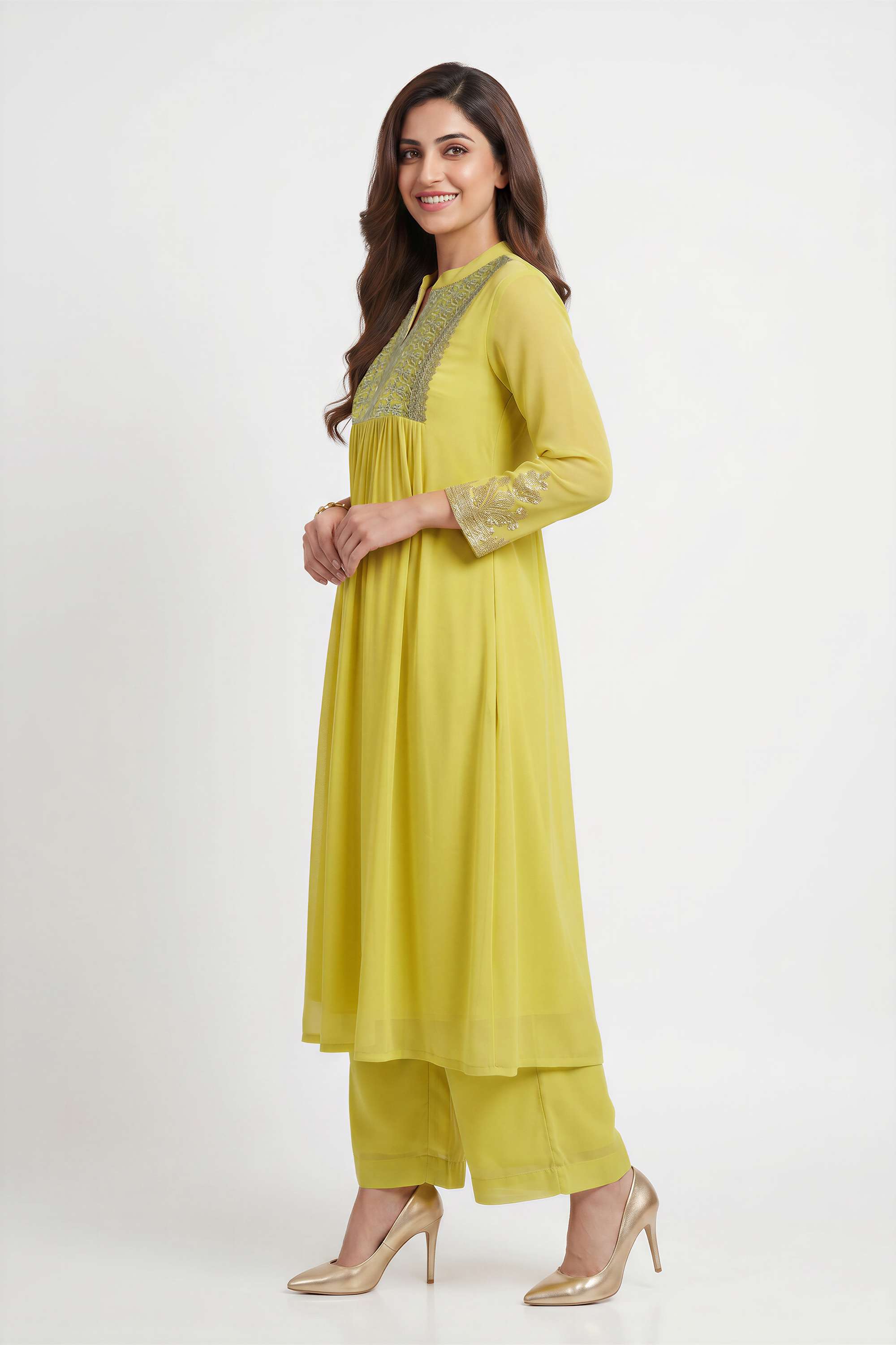 Embroidered-Georgette-Collared-Women-Kurta-with-Palazzo-and-Dupatta
