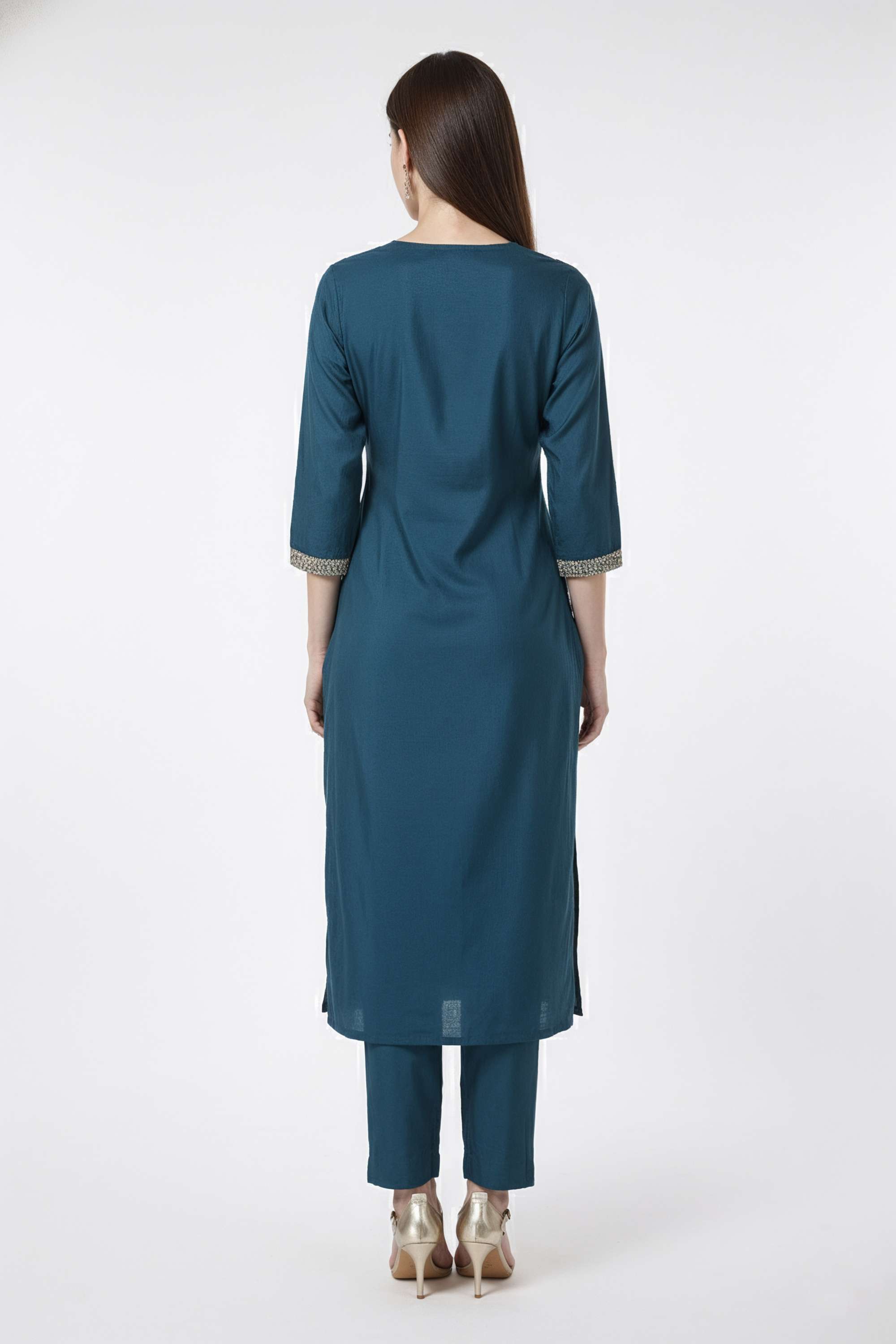 Printed-Blended-Fabric-V-Neck-Women-Kurta-with-Pant-and-Dupatta