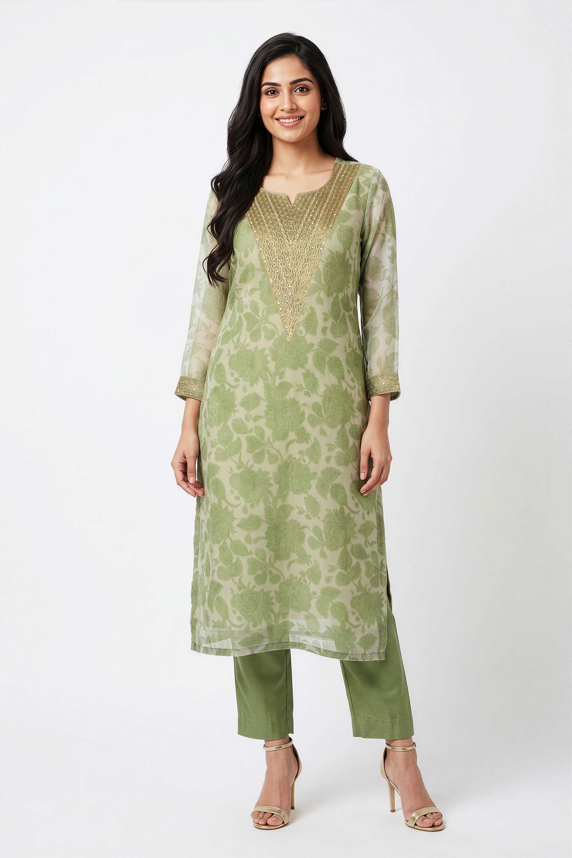 Floral-Organza-Round-Neck-Women-Kurta-with-Pant-and-Dupatta