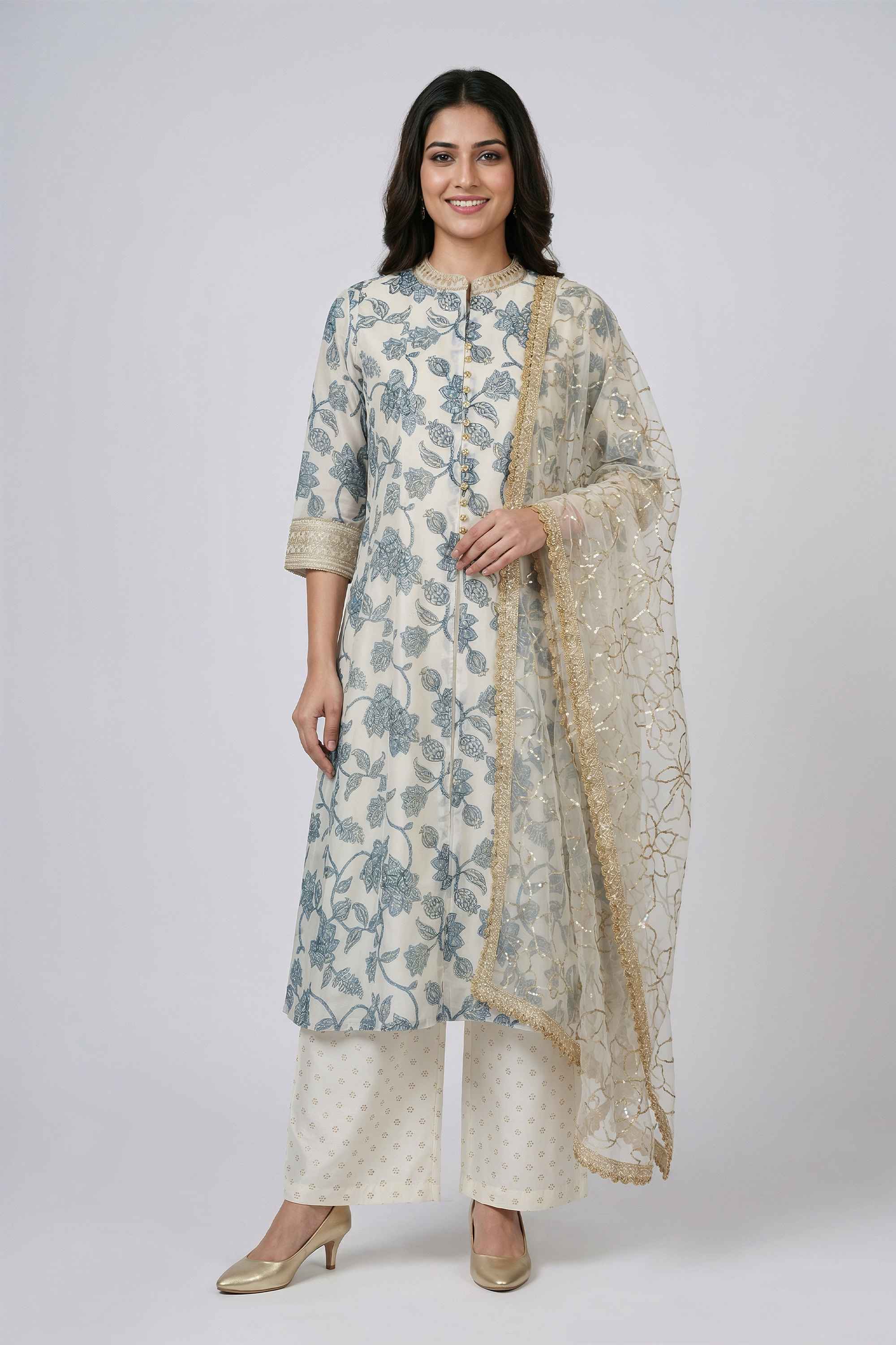 Floral-Chanderi-Collared-Women-Kurta-with-Palazzo-and-Dupatta