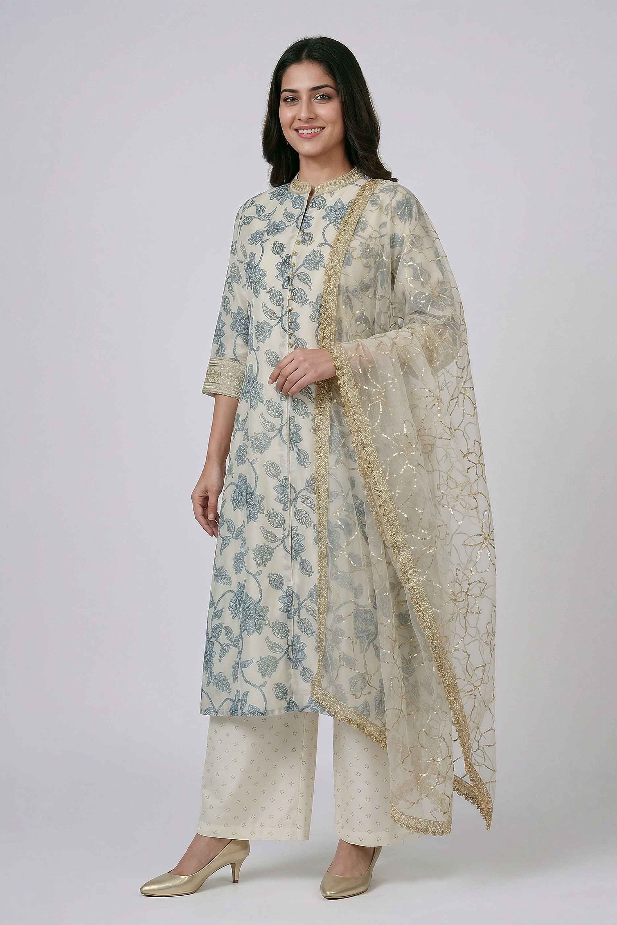 Floral-Chanderi-Collared-Women-Kurta-with-Palazzo-and-Dupatta
