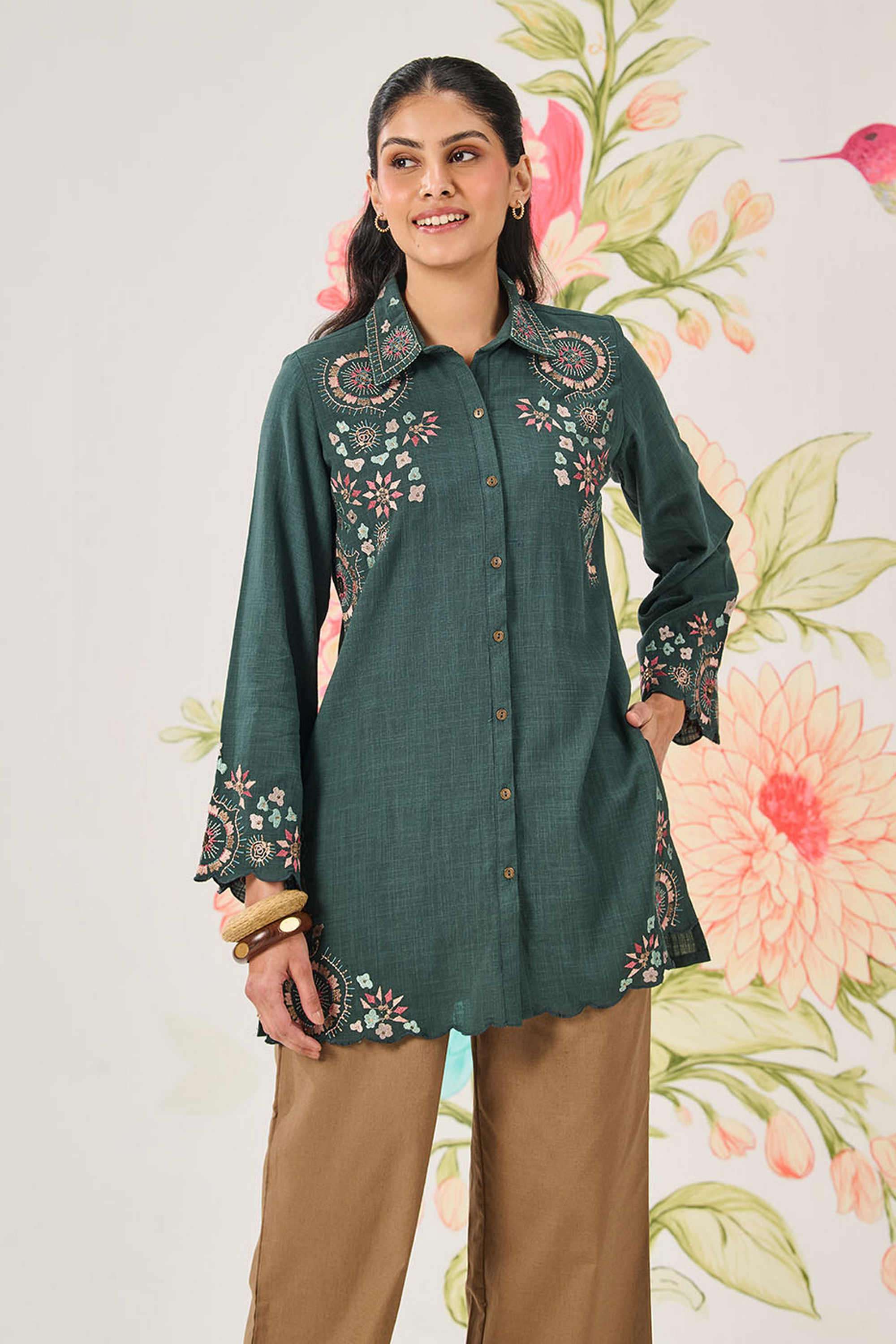 lakshita Embroidered Classic Collar Cotton Women's Casual Wear Shirt-picture-29