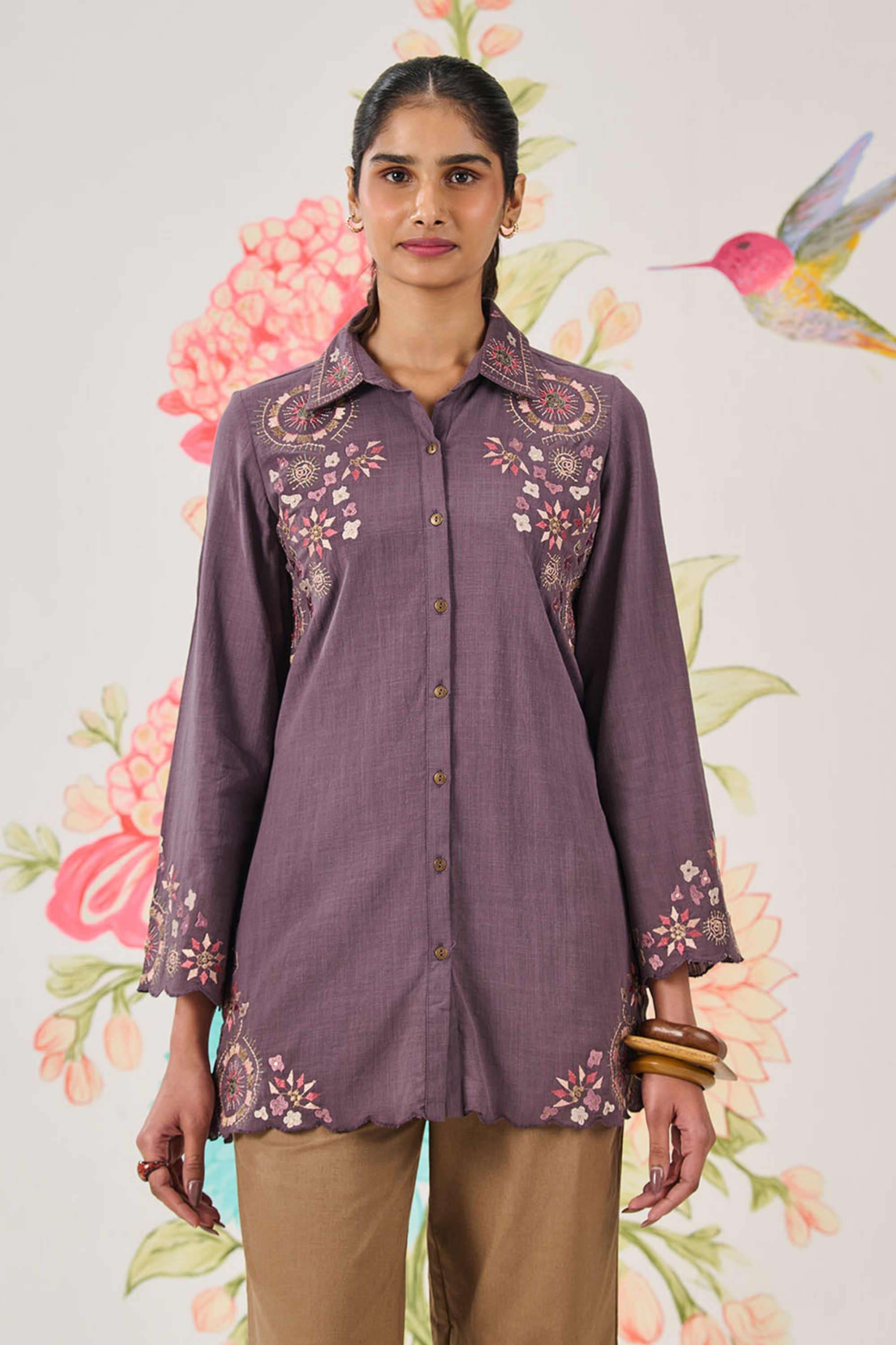 lakshita Embroidered Classic Collar Cotton Women's Casual Wear Shirt-picture-11