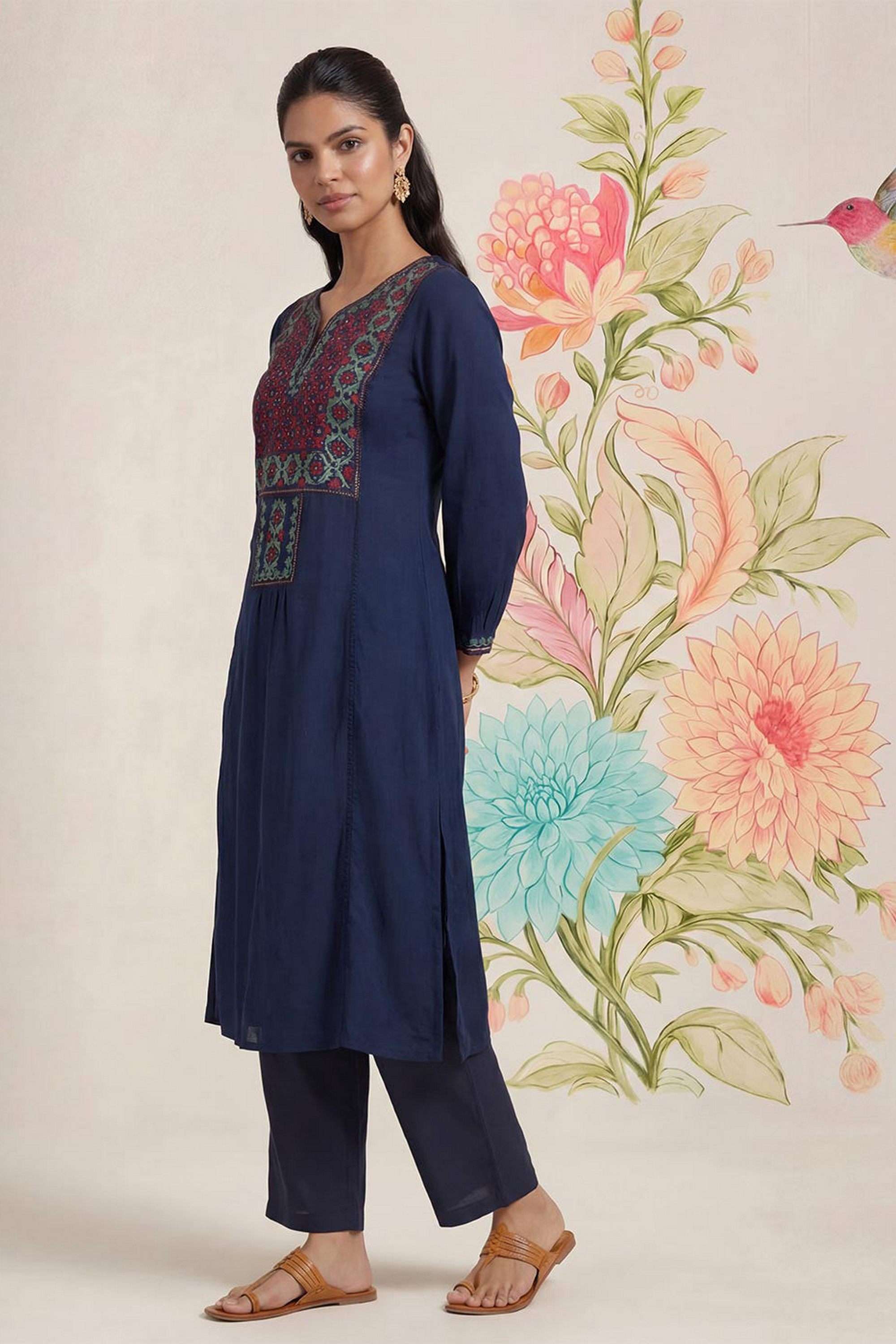 Solid-Round-Neck-Cotton-Women-s-Dress