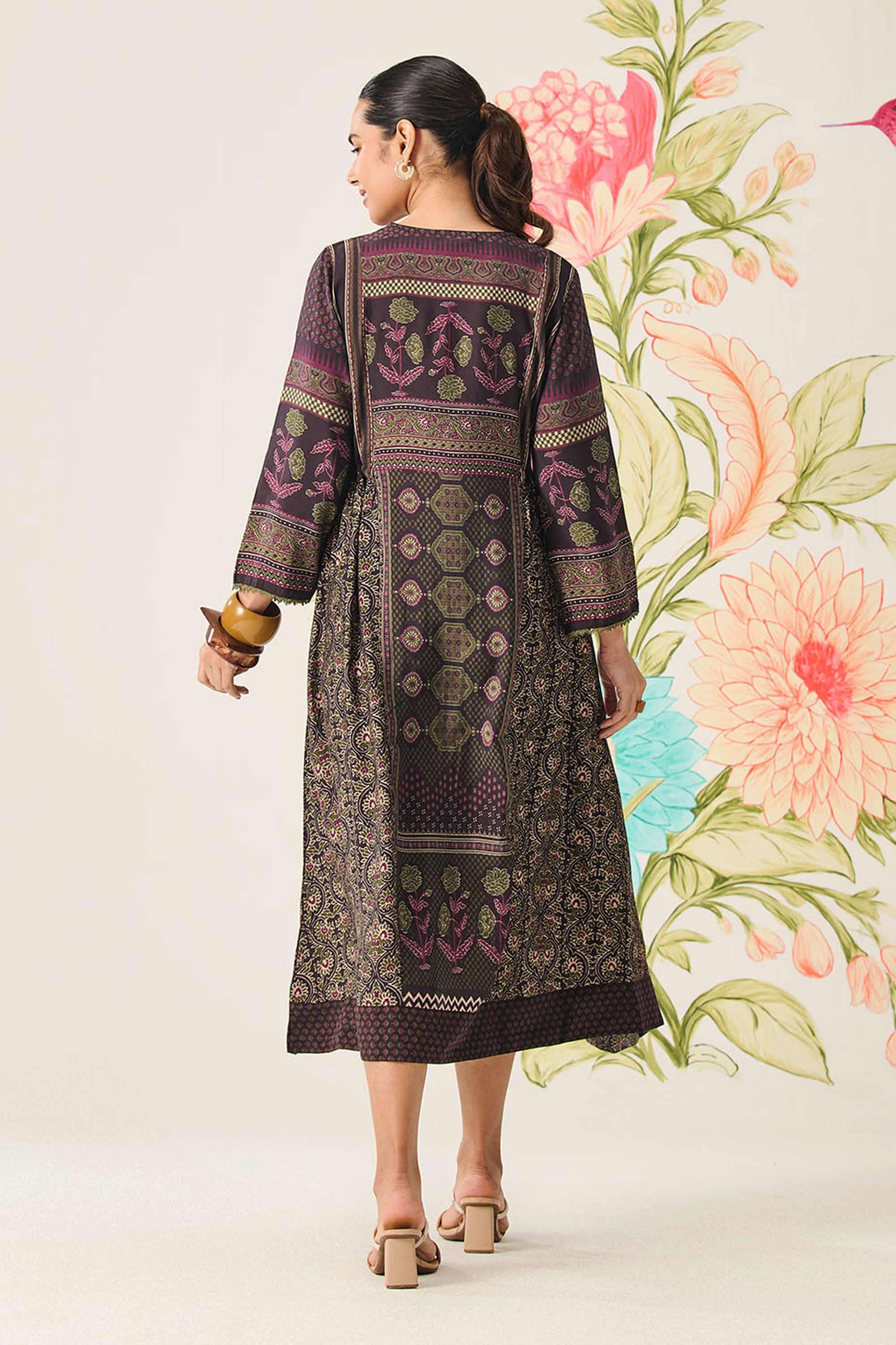 Printed-Cotton-V-Neck-Women-Dress