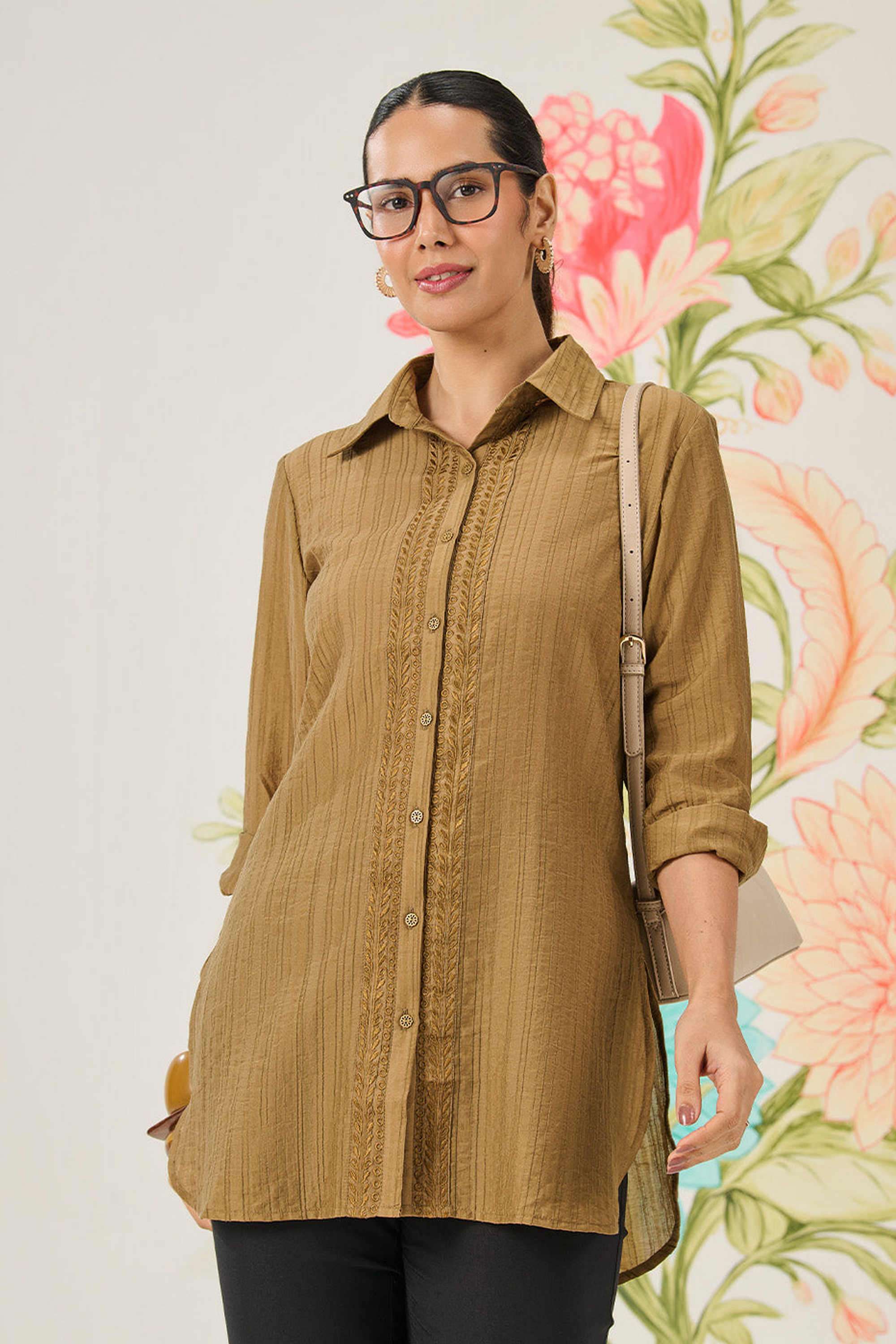 Textured-Classic-Collar-Cotton-Women-s-Casual-Wear-Shirt