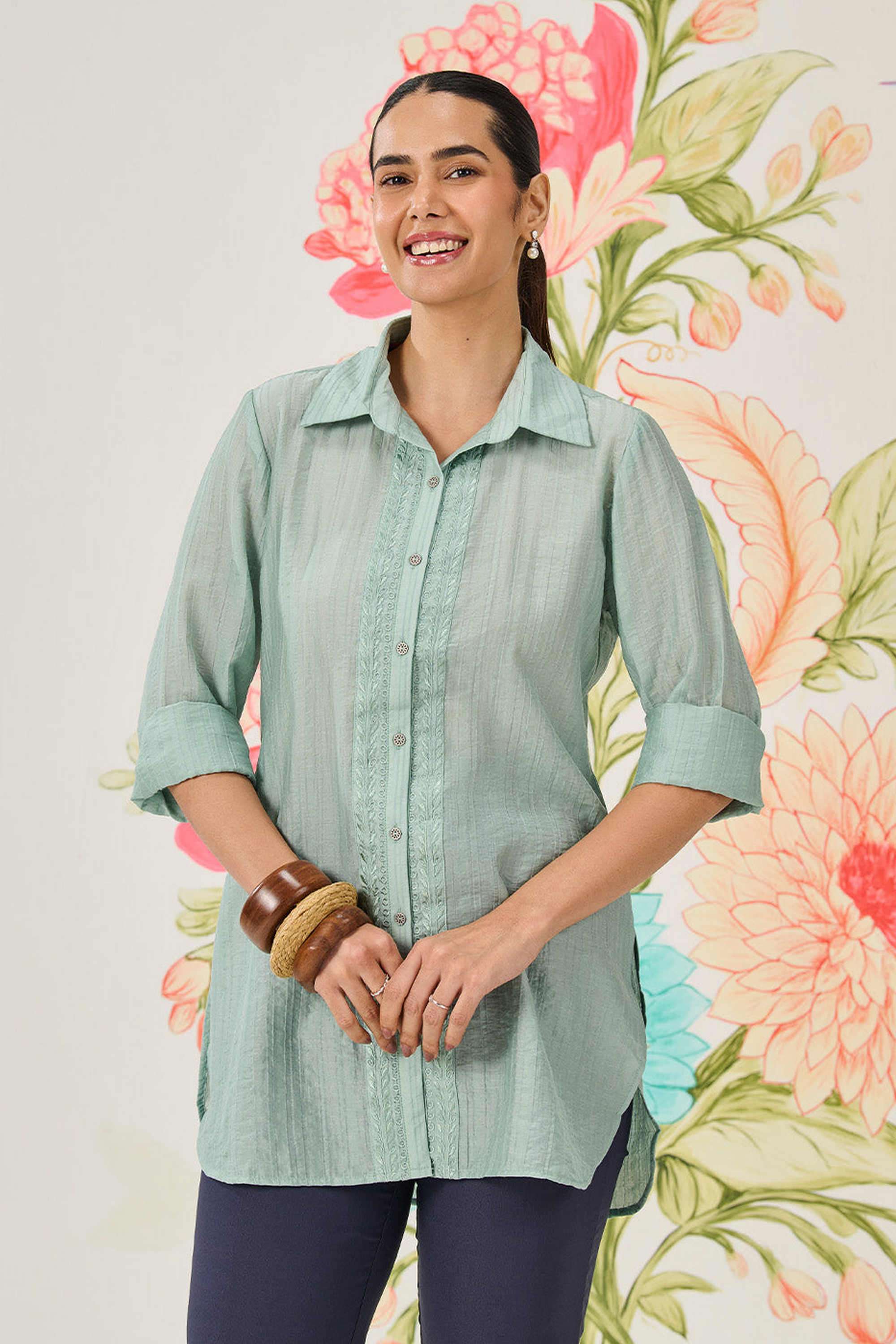 Textured-Classic-Collar-Cotton-Women-s-Casual-Wear-Shirt