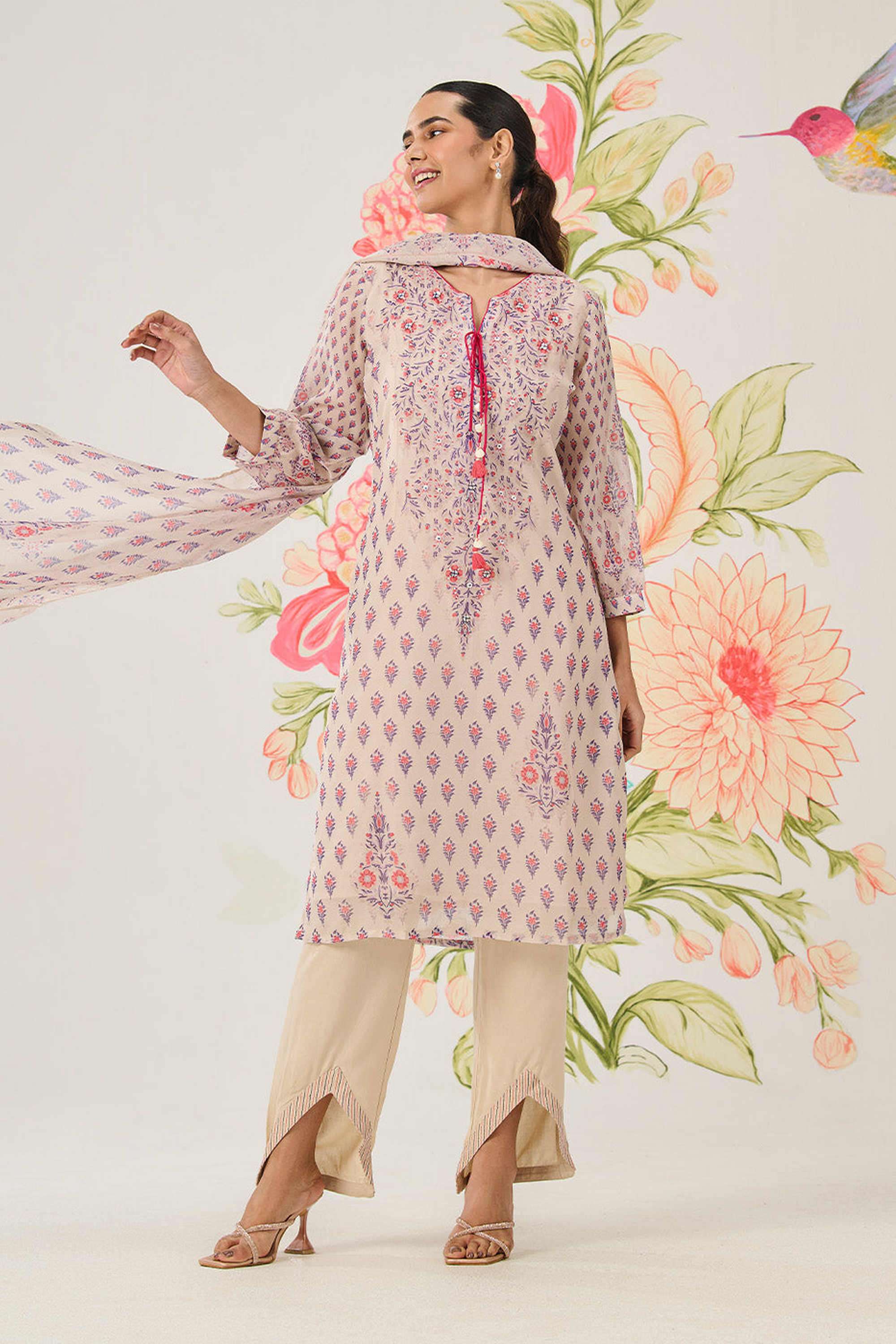 Printed-Cotton-Round-Neck-Women-Kurta-with-Pant-and-Dupatta