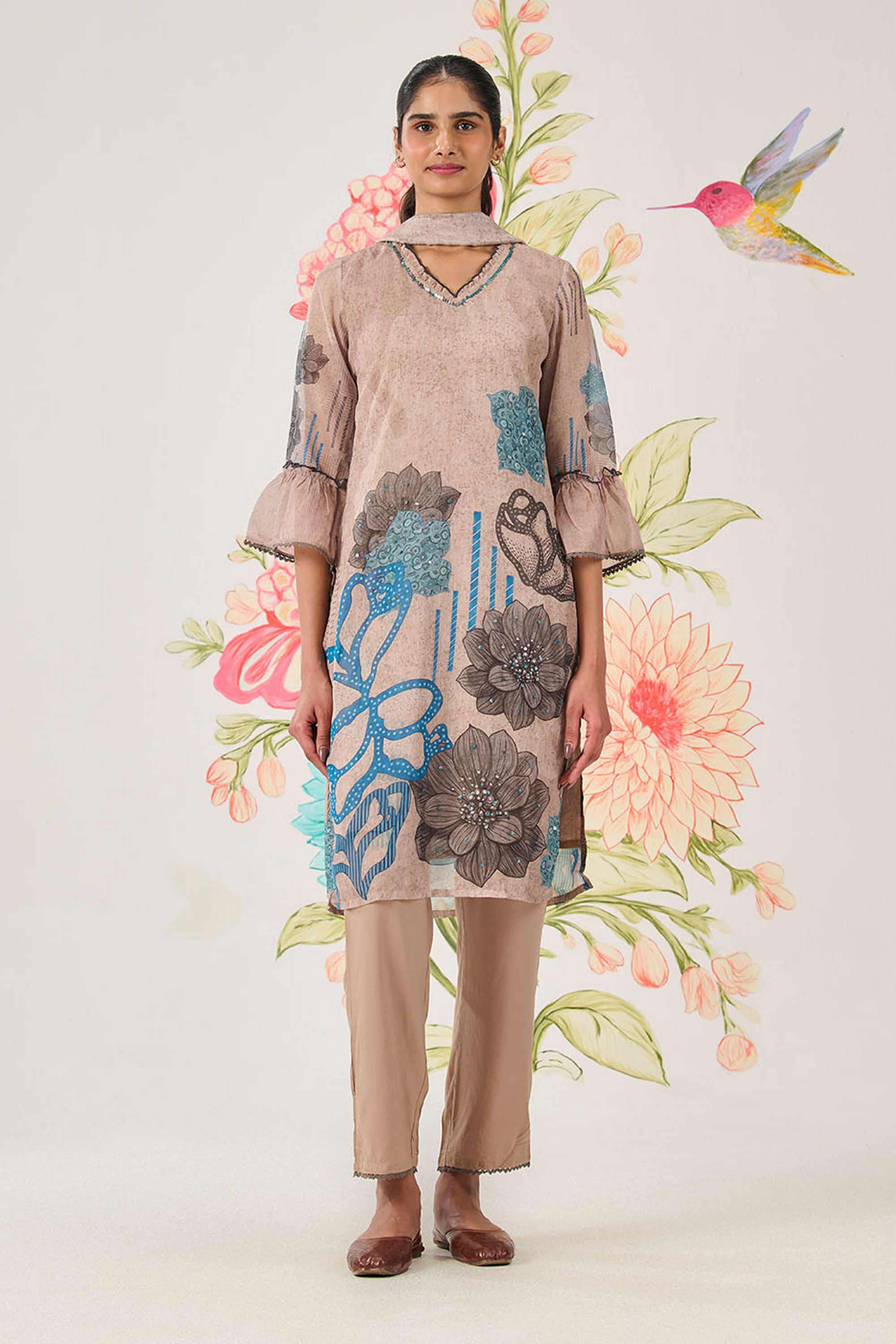 Printed-Cotton-V-Neck-Women-Kurta-with-Pant-and-Dupatta
