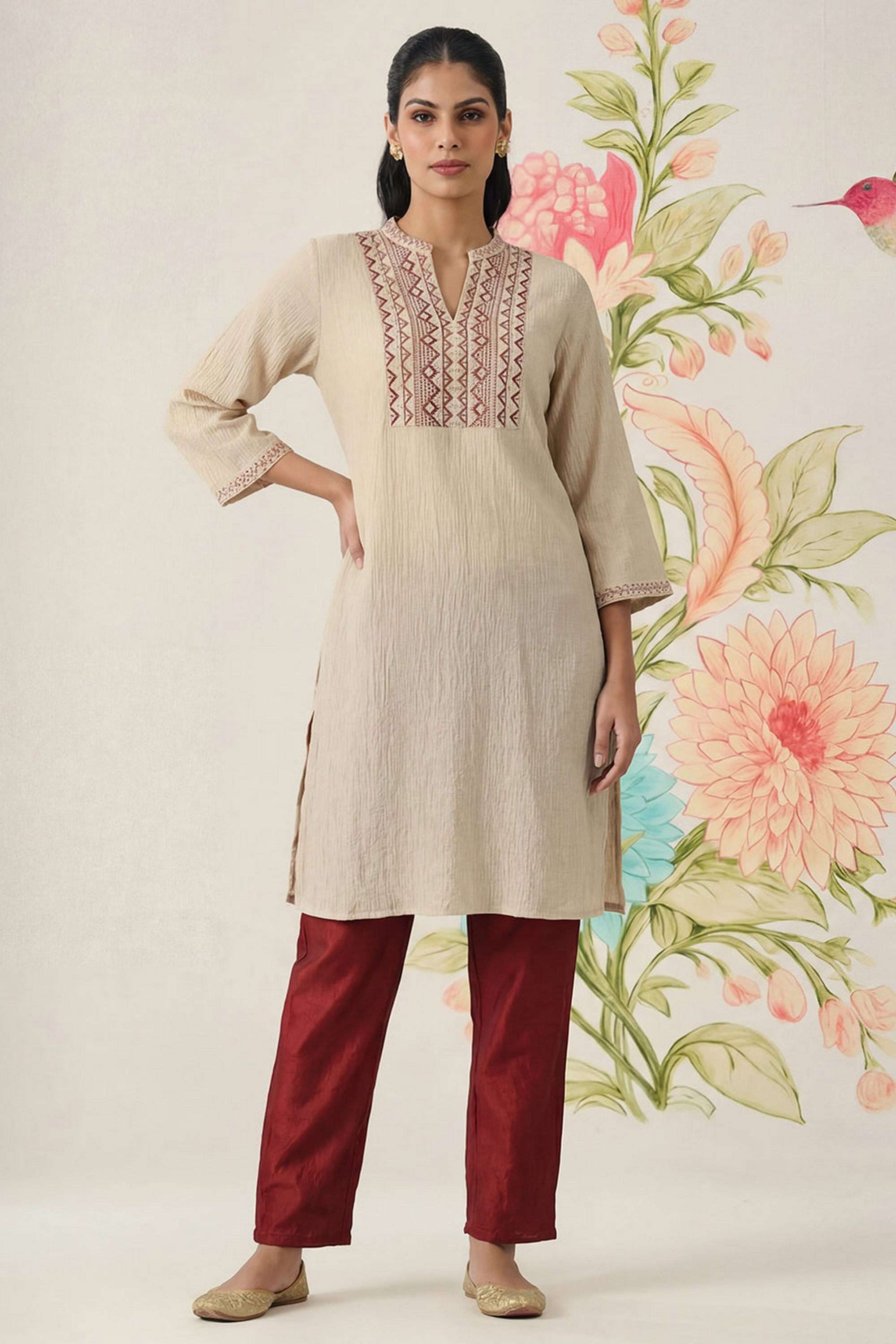 Solid-Cotton-Round-Neck-Women-Kurti