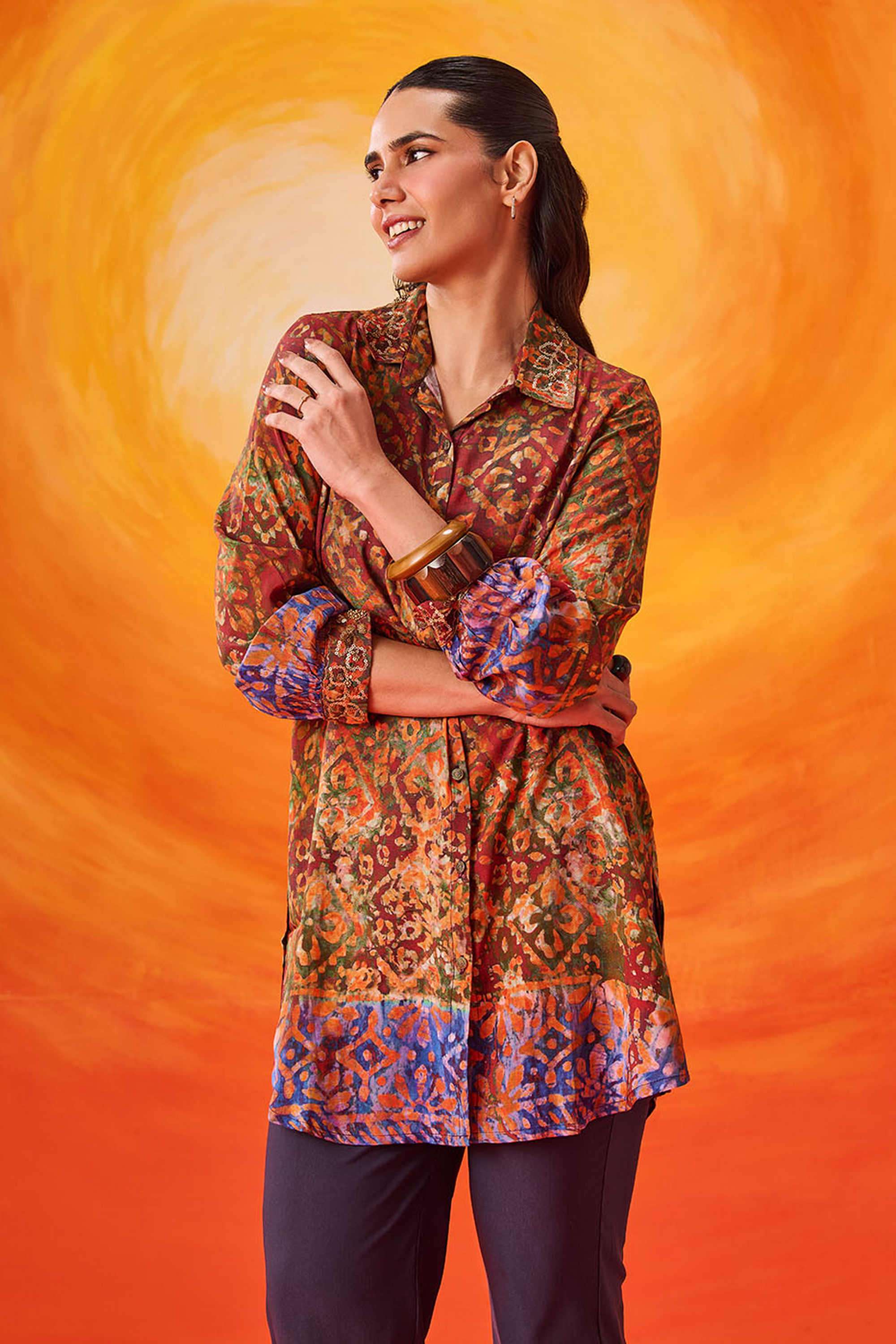 Printed-Classic-Collar-Cotton-Women-s-Casual-Wear-Shirt