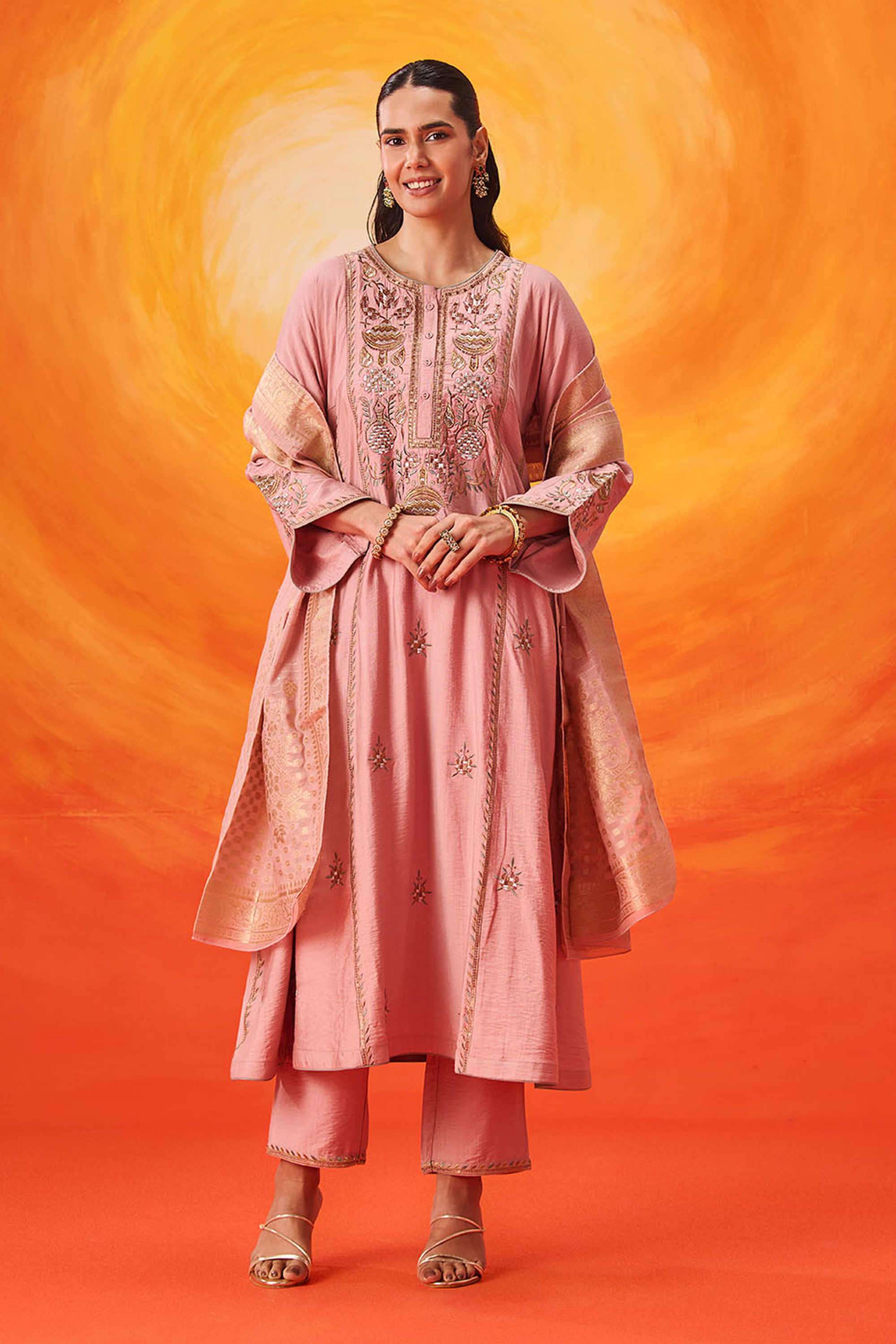 Embroidered-Cotton-Round-Neck-Women-Kurta-with-Pant-and-Dupatta