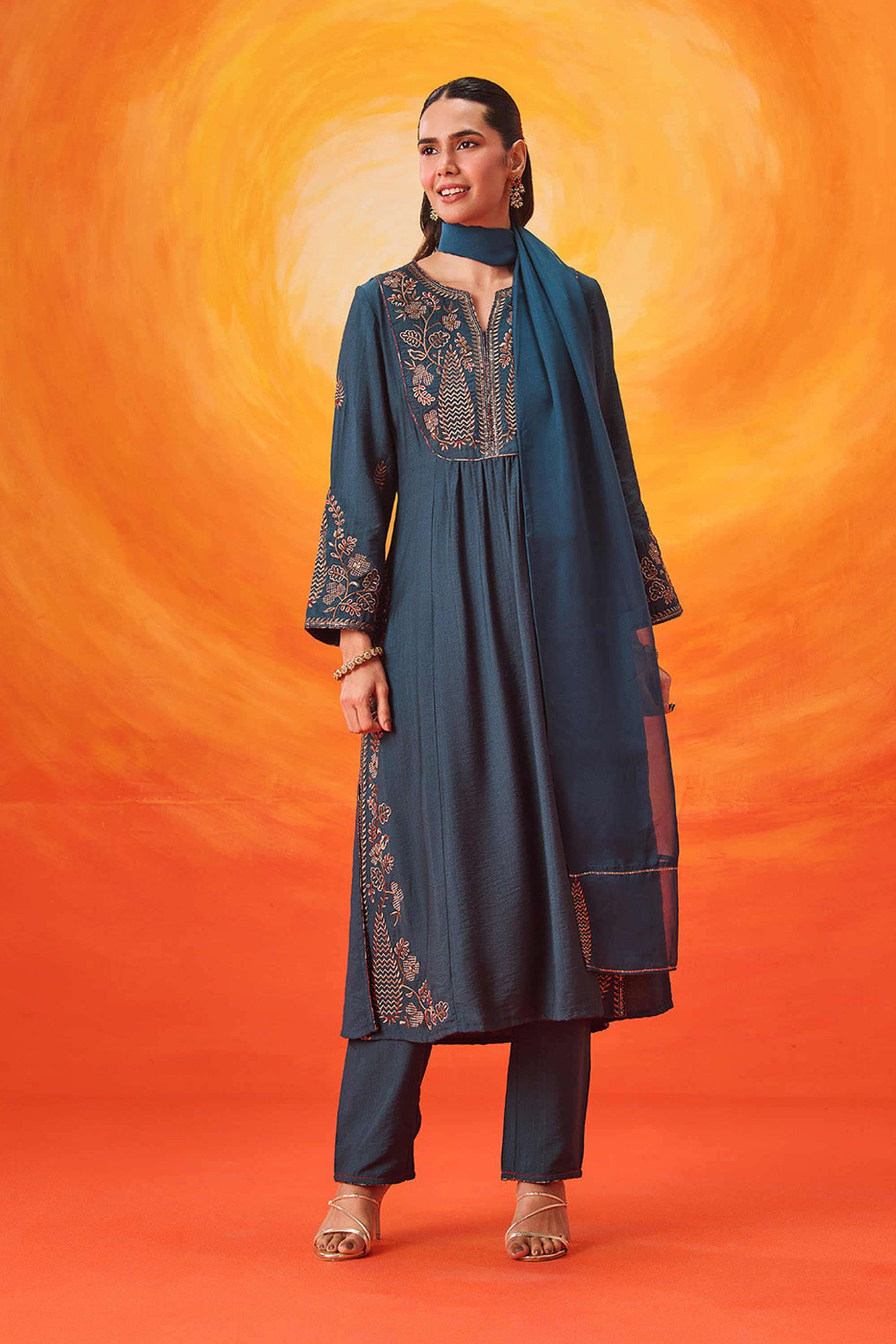 Embroidered-Cotton-Round-Neck-Women-Kurta-with-Pant-and-Dupatta