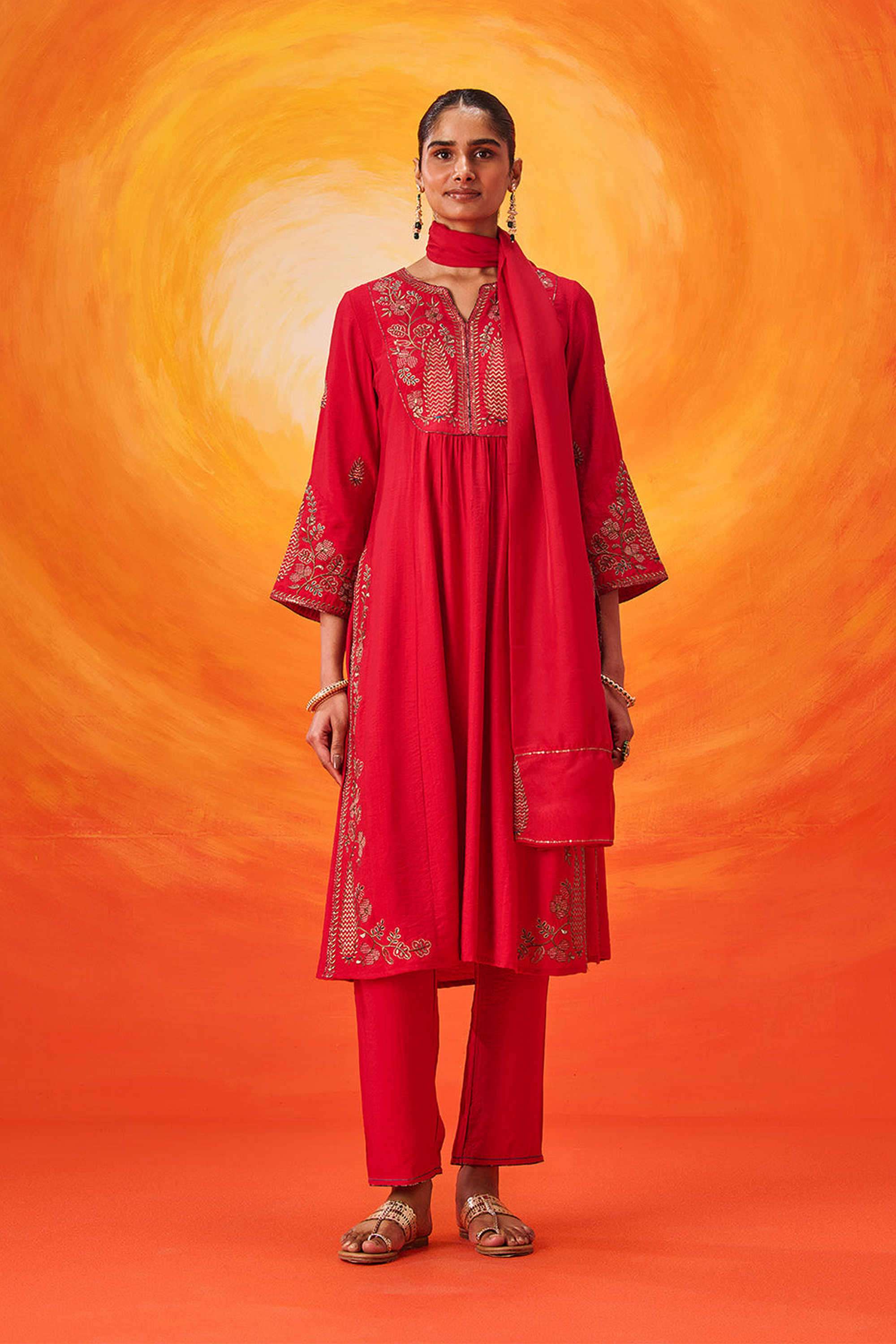 Embroidered-Cotton-Round-Neck-Women-Kurta-with-Pant-and-Dupatta