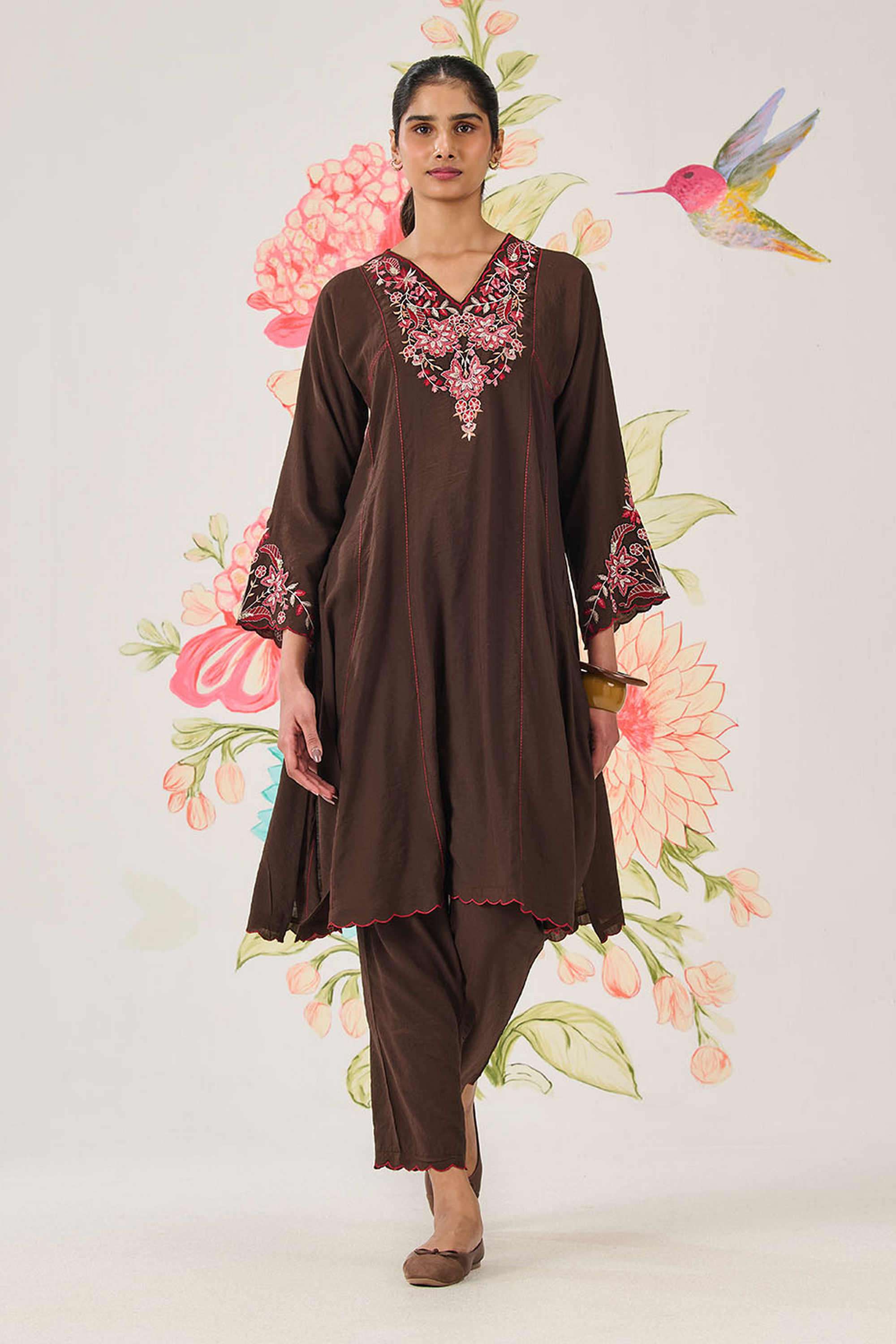 Embroidered-Cotton-V-Neck-Women-Kurta-with-Pant