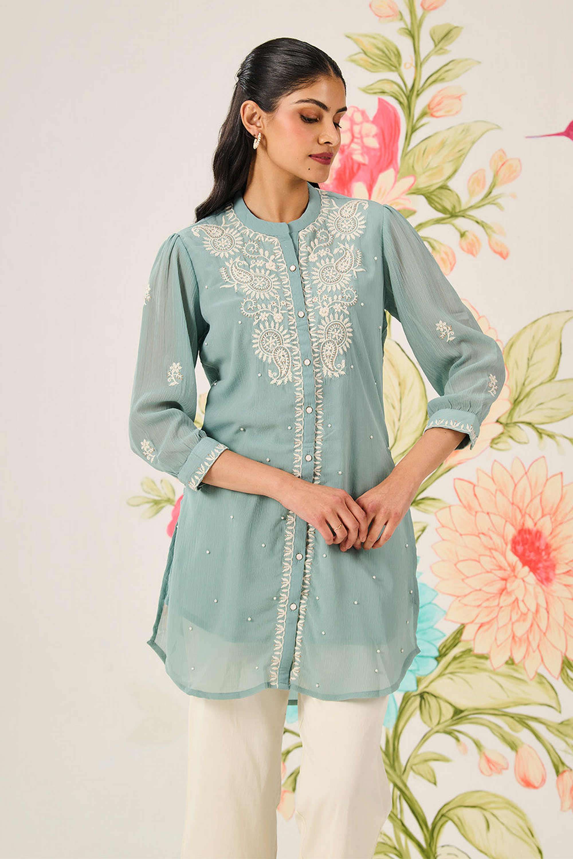 Embroidered-Cotton-Round-Neck-Women-s-Tunic