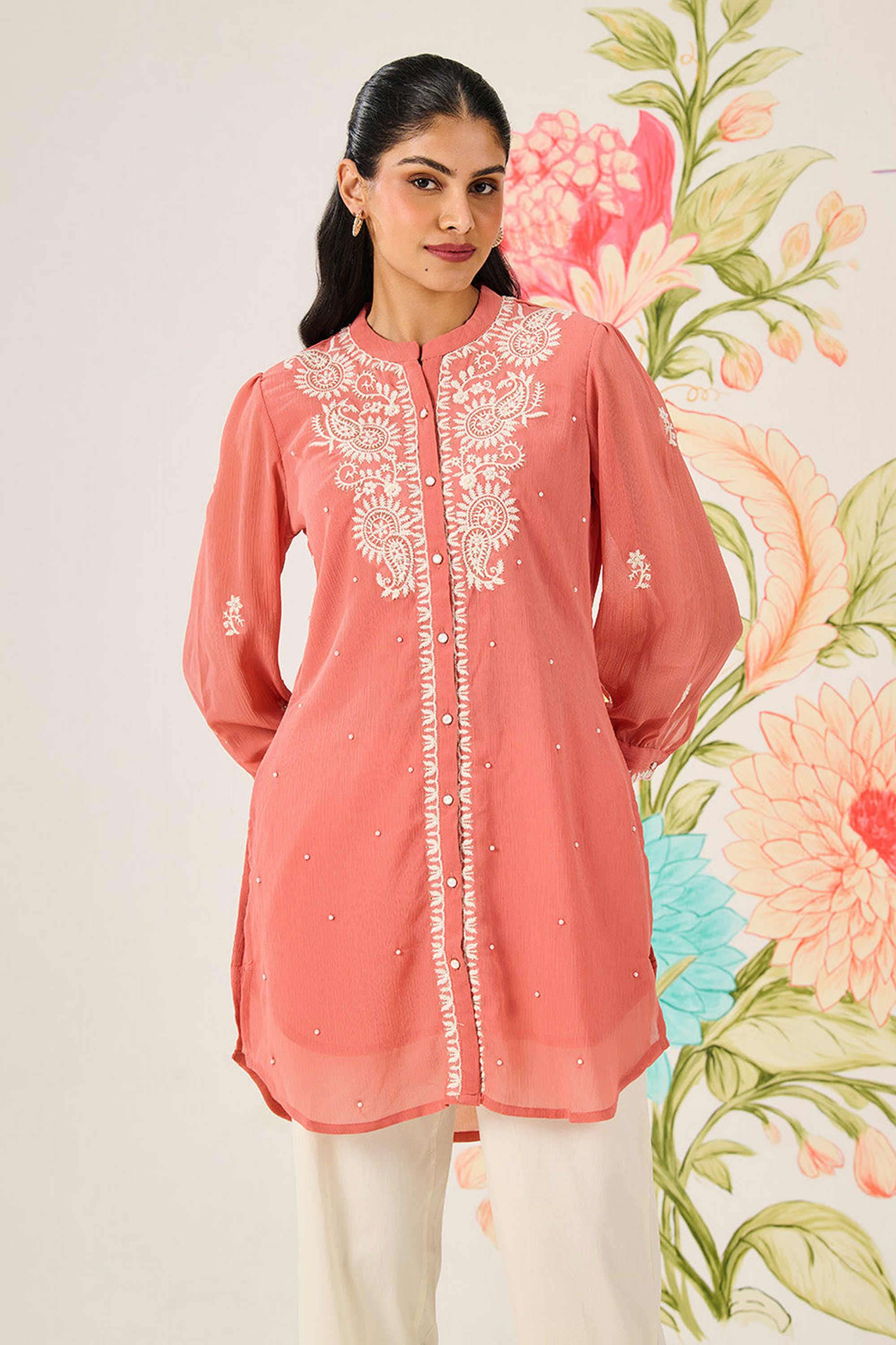 Embroidered-Cotton-Round-Neck-Women-s-Tunic