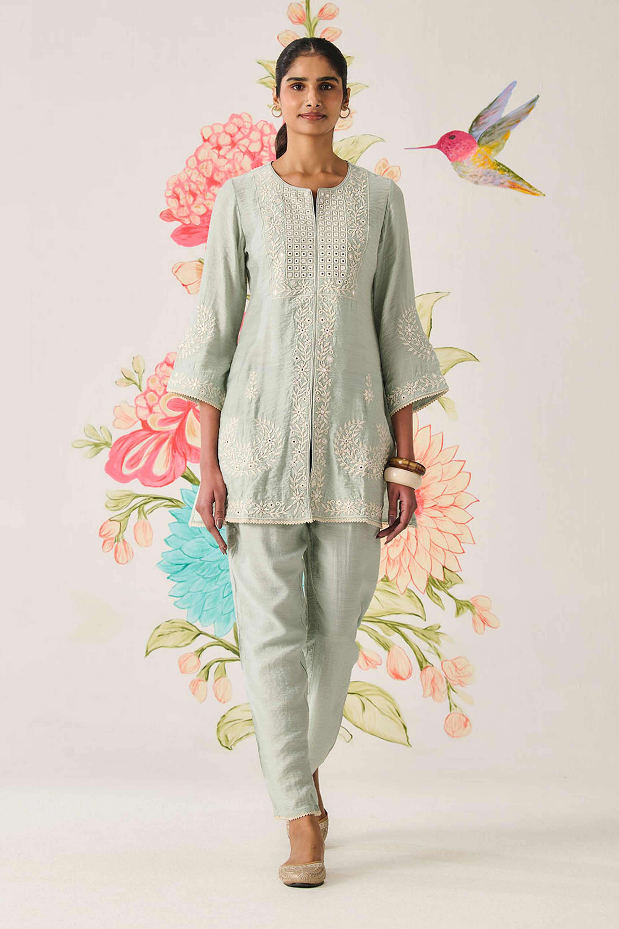 Embroidered-Cotton-Round-Neck-Women-Kurta-with-Pant
