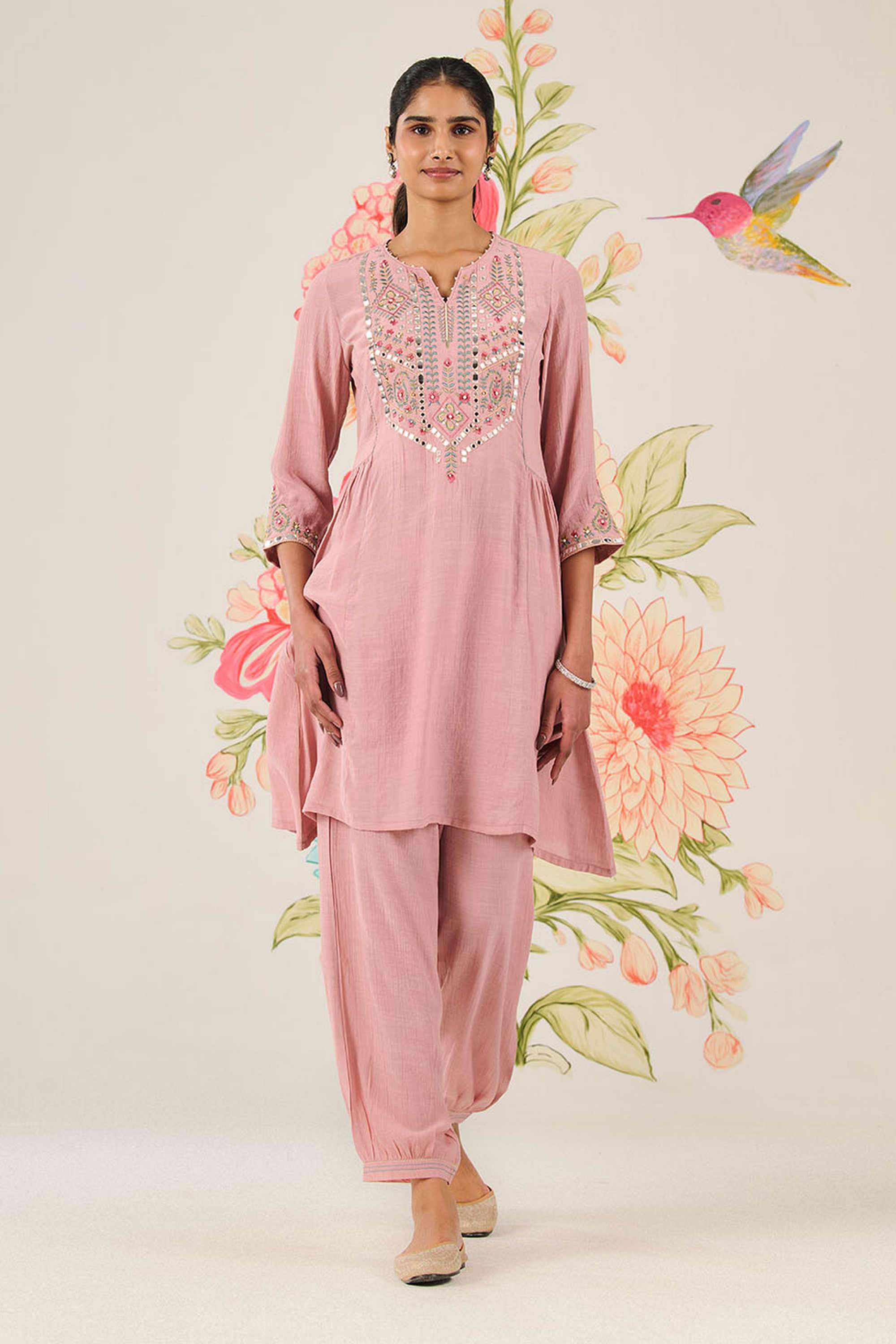 Embellished-Cotton-Round-Neck-Women-Kurta-with-Salwar