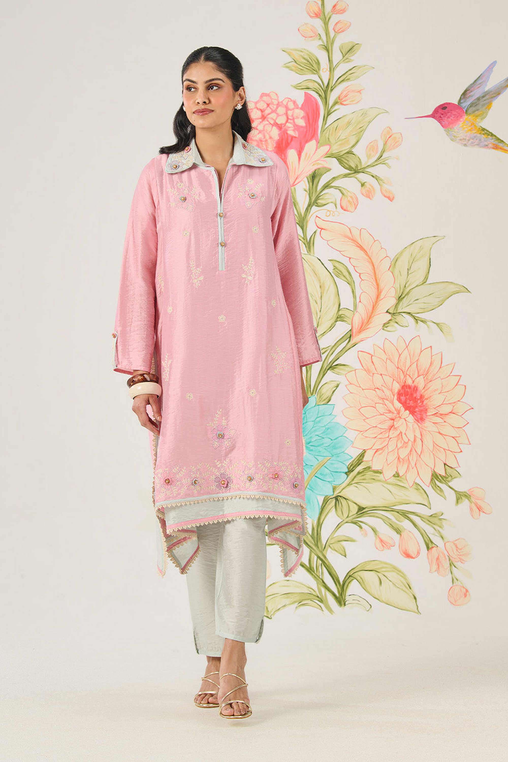 Embroidered-Cotton-Collared-Women-Kurta-with-Pant