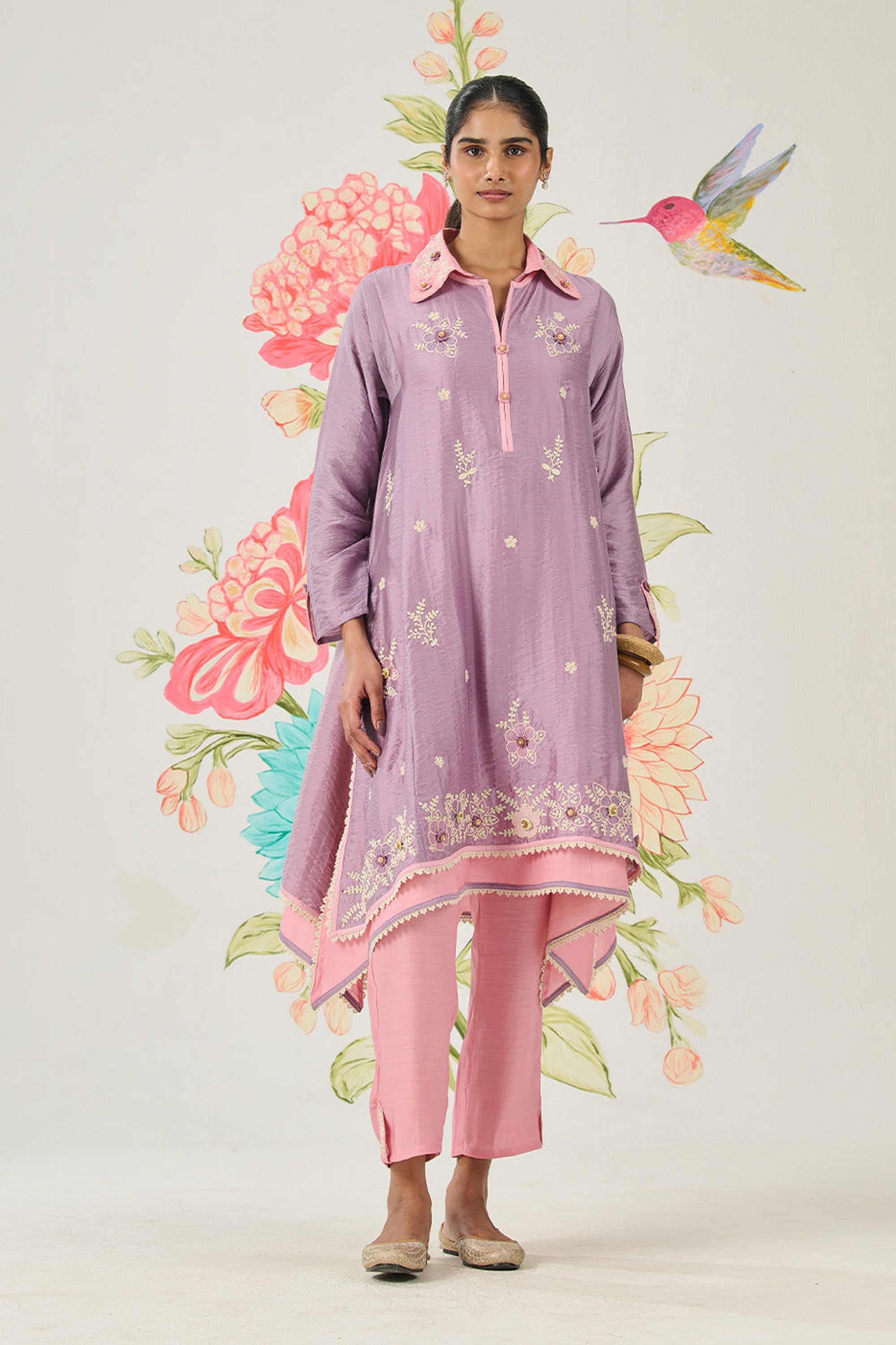 Embroidered-Cotton-Collared-Women-Kurta-with-Pant