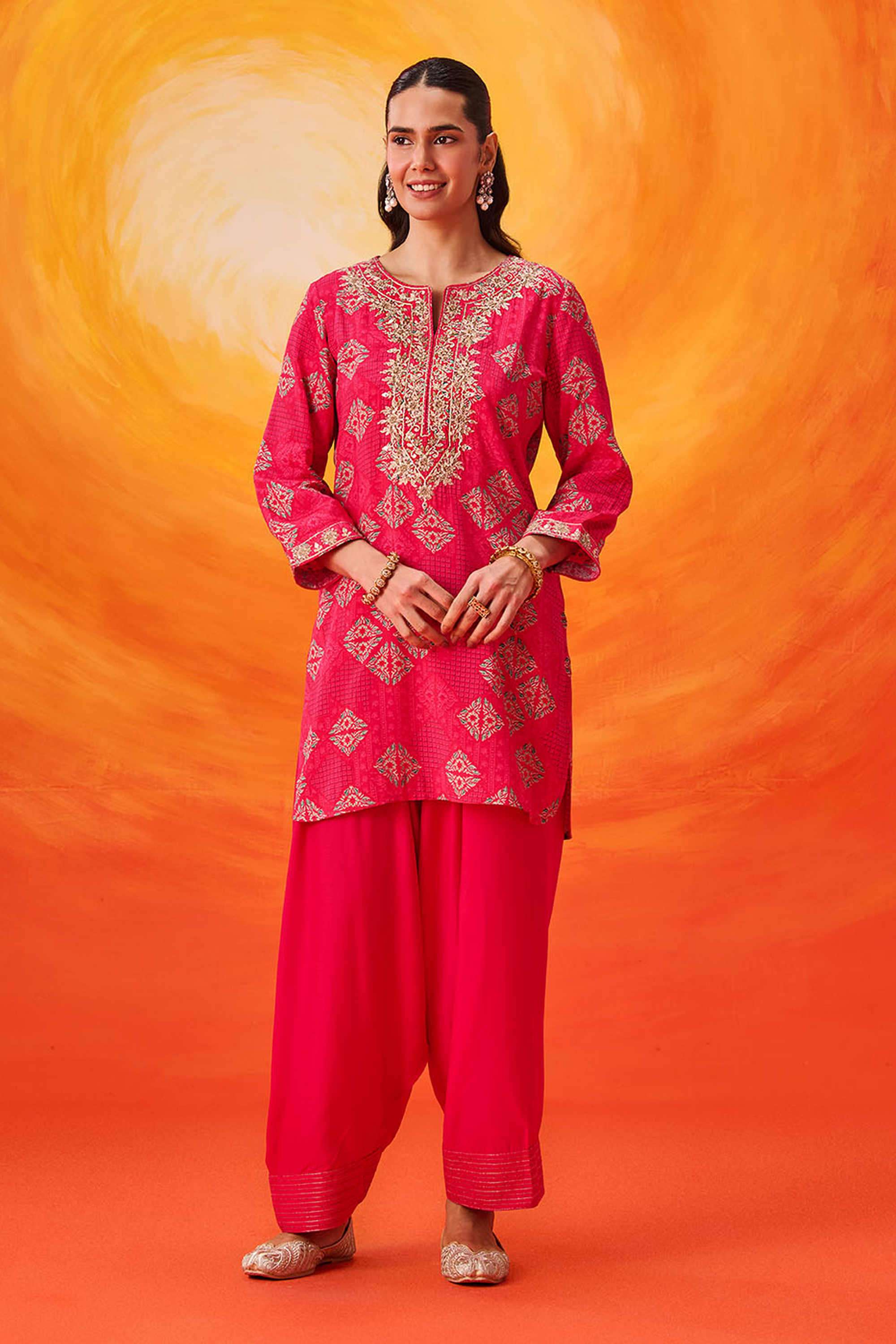 Embroidered-Cotton-Round-Neck-Women-Kurta-with-Salwar