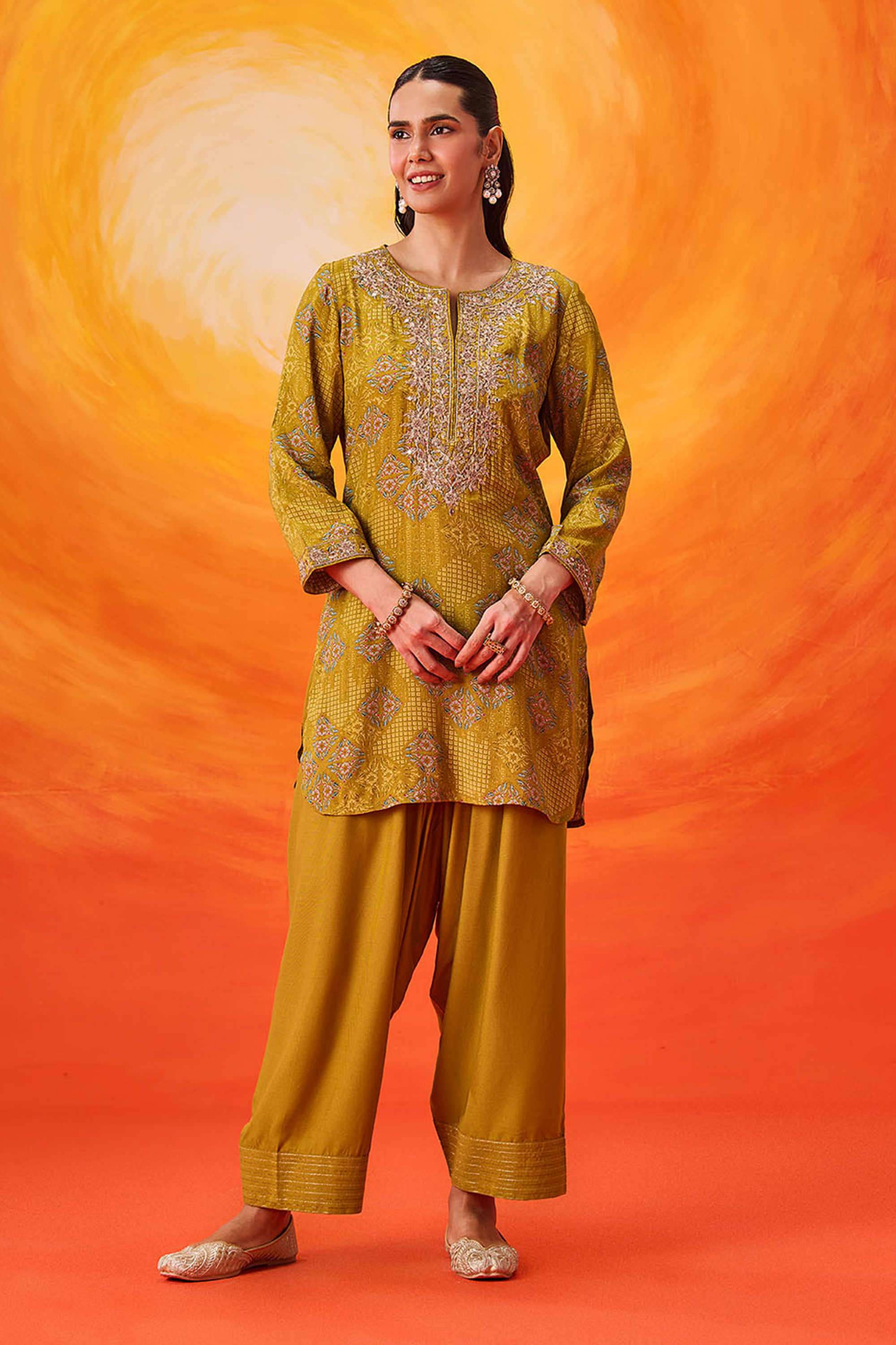 Embroidered-Cotton-Round-Neck-Women-Kurta-with-Salwar