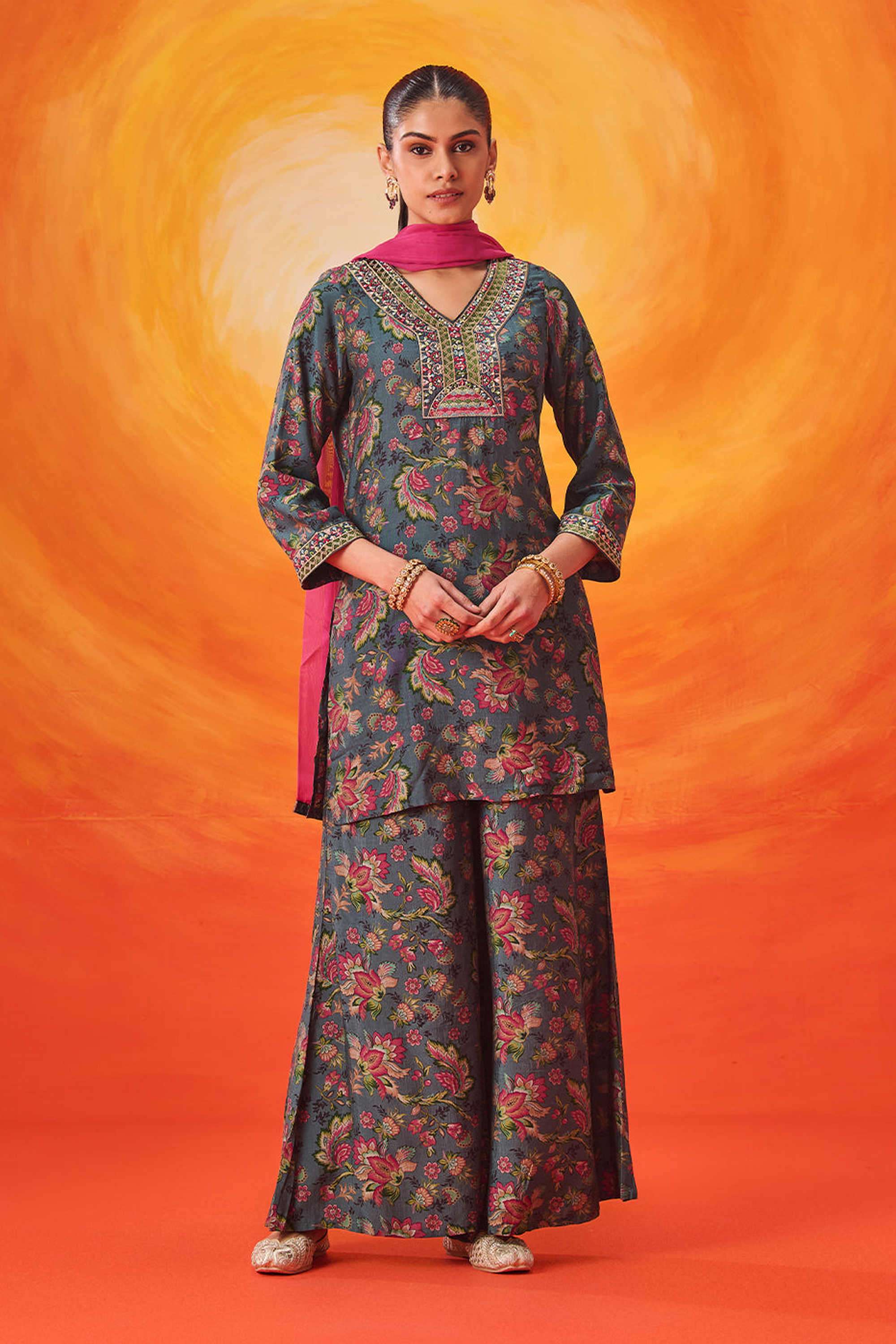 Printed-Cotton-V-Neck-Women-Kurta-with-Palazzo-and-Dupatta