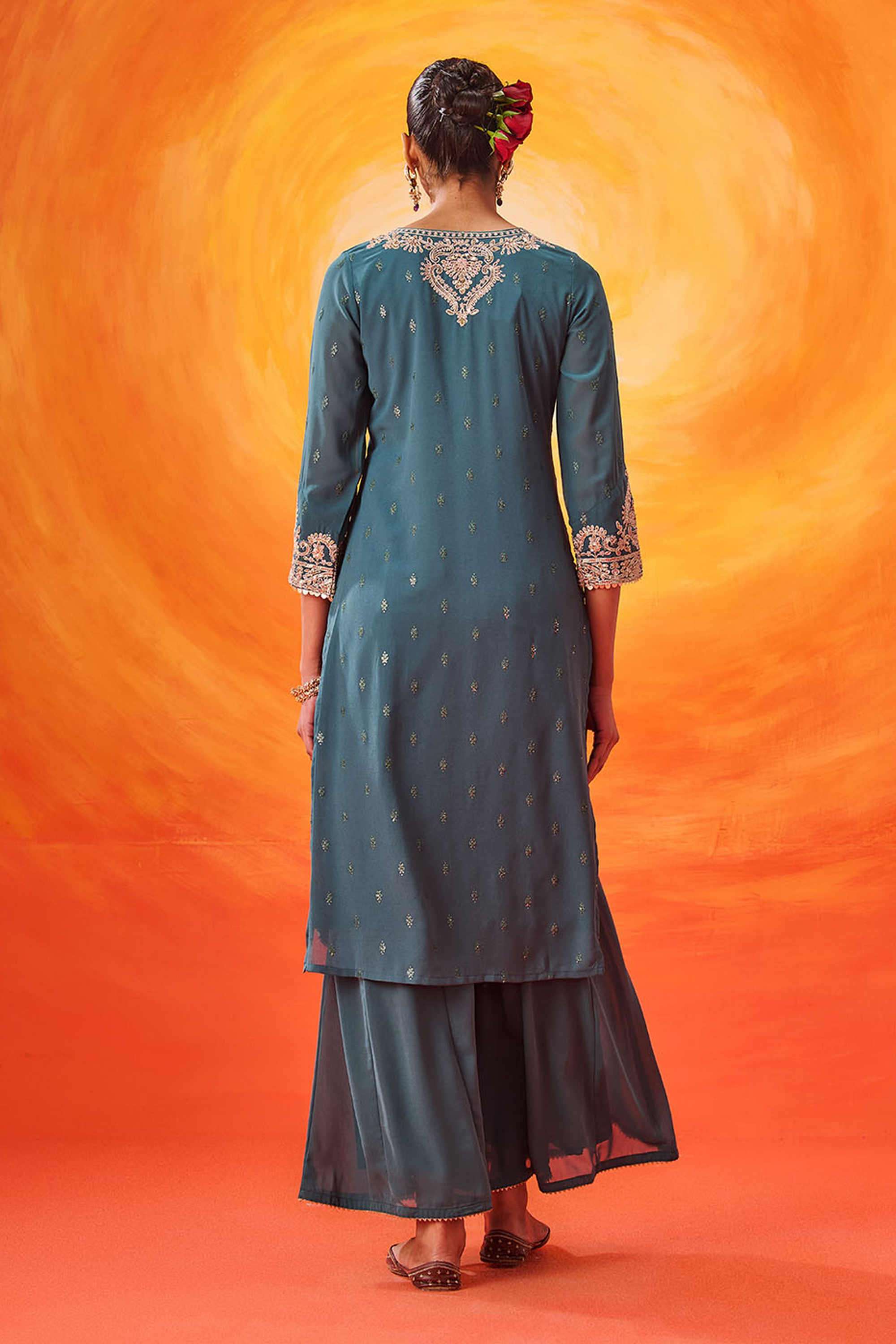 Embroidered-Cotton-Round-Neck-Women-Kurta-with-Palazzo-and-Dupatta
