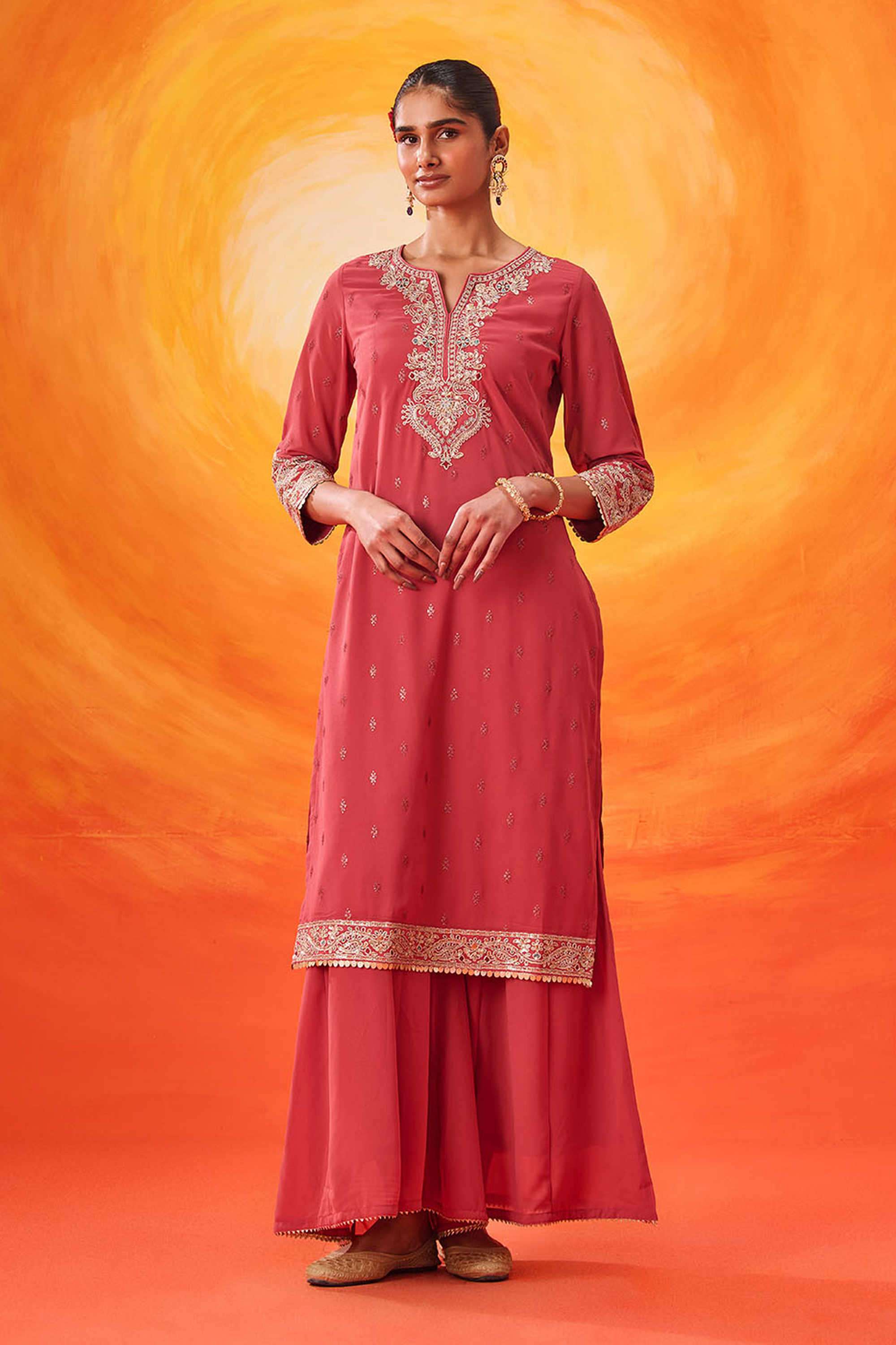 Embroidered-Cotton-Round-Neck-Women-Kurta-with-Palazzo-and-Dupatta